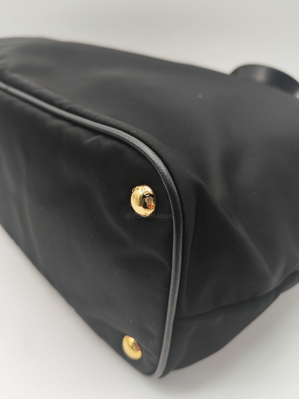 Prada Tessuto Nylon Tote Bag in Black Nylon Canvas and Saffiano Leather Gold Hardware | Purse Maison Luxury Bags Shop