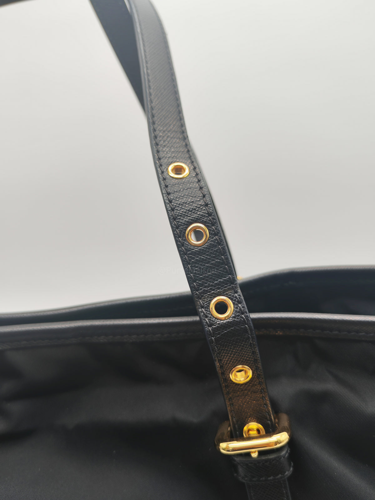 Prada Tessuto Nylon Tote Bag in Black Nylon Canvas and Saffiano Leather Gold Hardware | Purse Maison Luxury Bags Shop