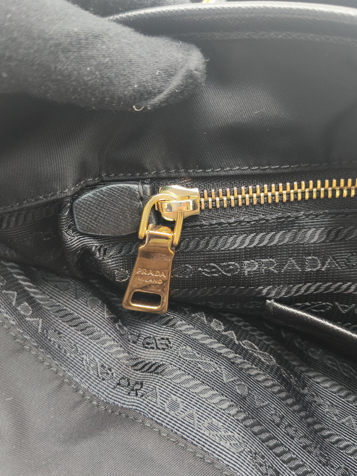 Prada Tessuto Nylon Tote Bag in Black Nylon Canvas and Saffiano Leather Gold Hardware | Purse Maison Luxury Bags Shop