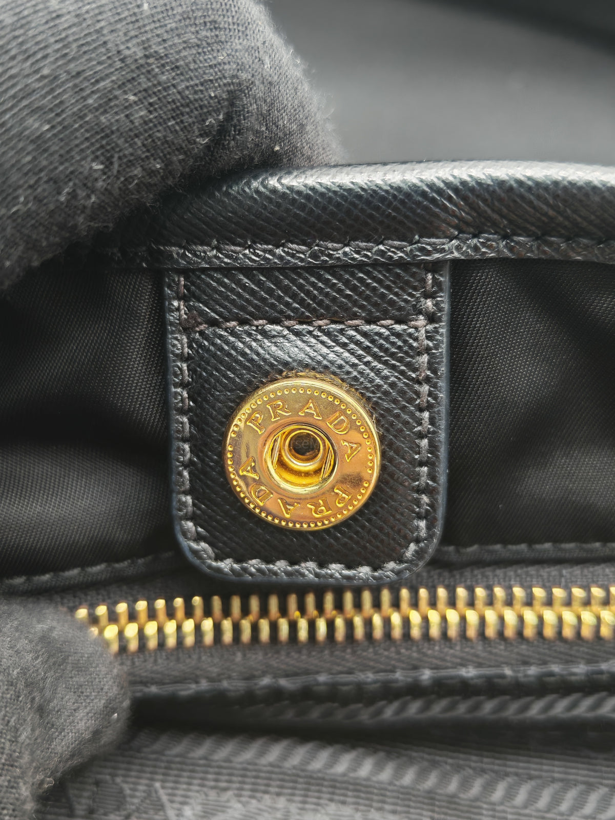 Prada Tessuto Nylon Tote Bag in Black Nylon Canvas and Saffiano Leather Gold Hardware | Purse Maison Luxury Bags Shop