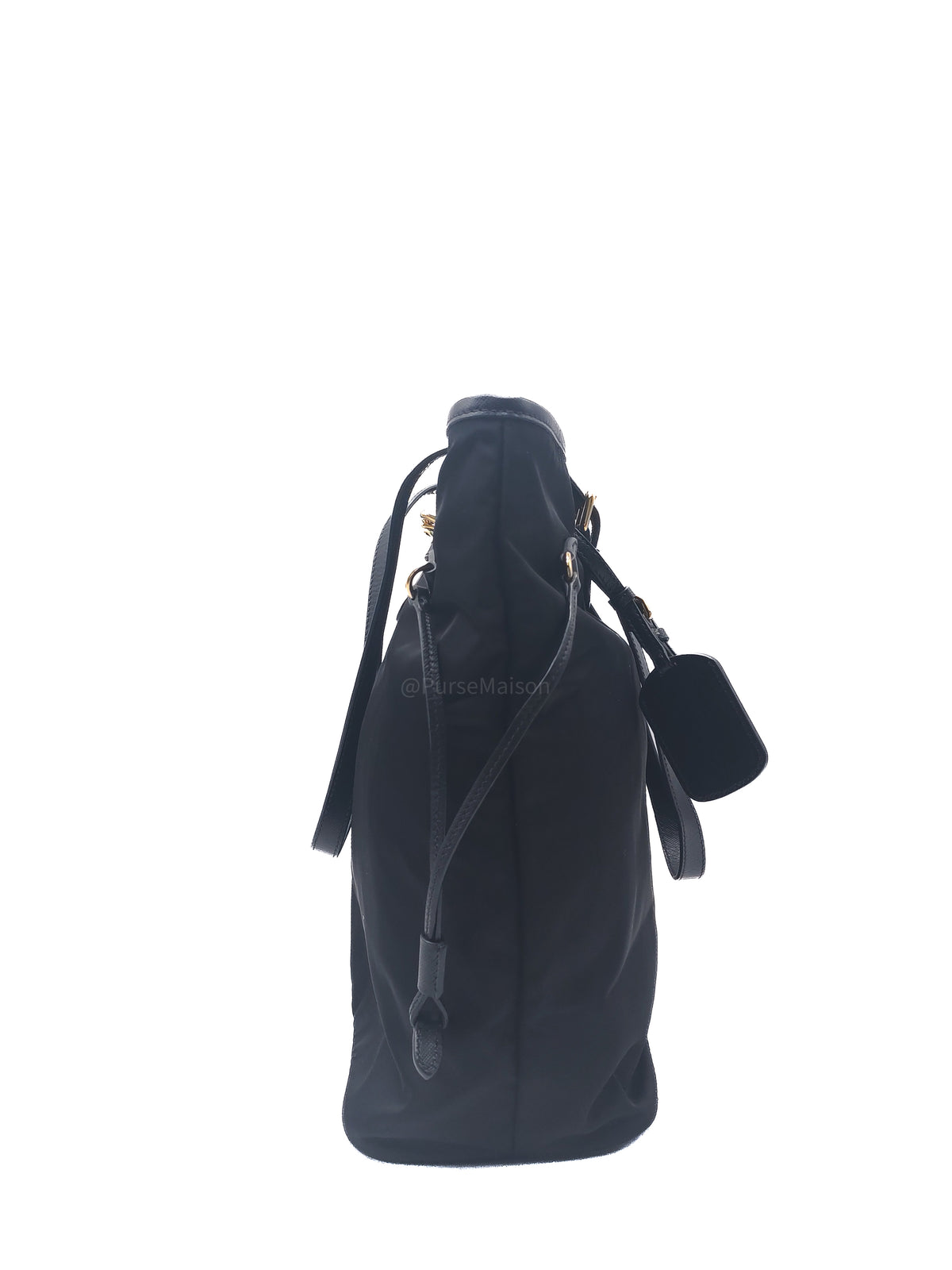 Prada Tessuto Nylon Tote Bag in Black Nylon Canvas and Saffiano Leather Gold Hardware | Purse Maison Luxury Bags Shop