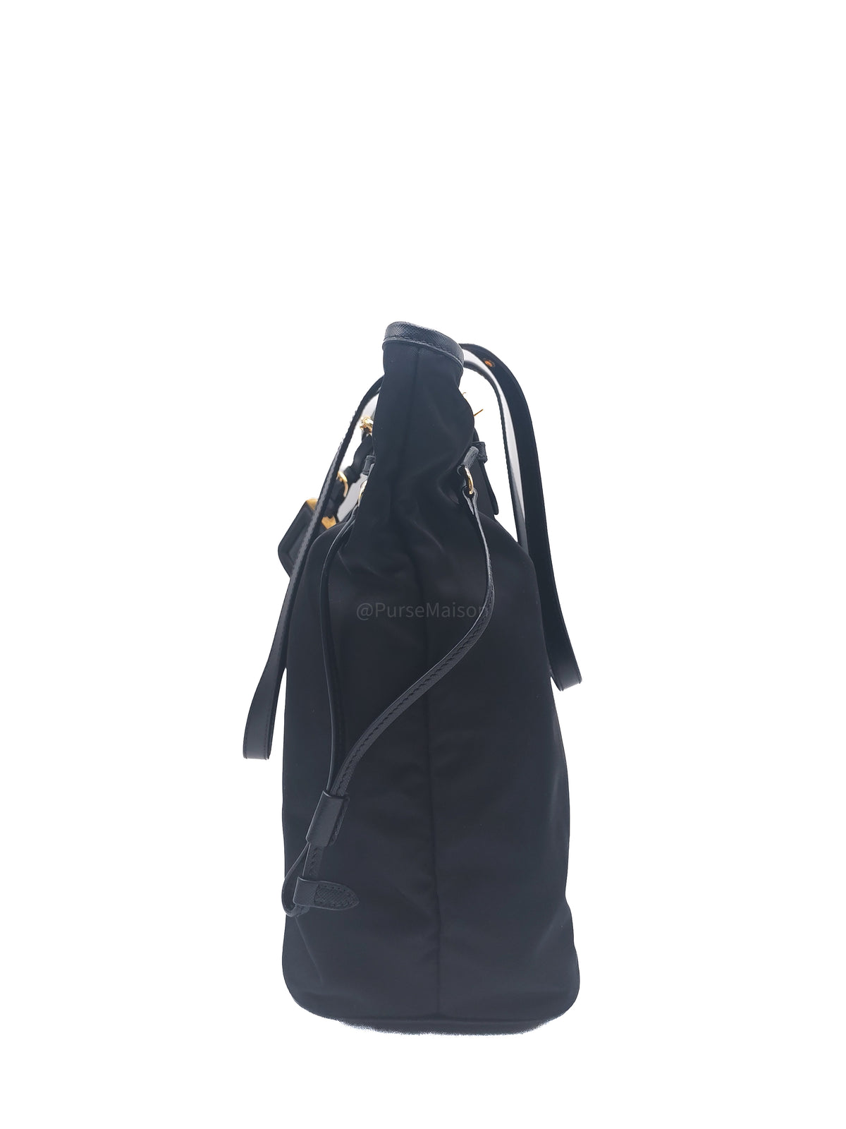 Prada Tessuto Nylon Tote Bag in Black Nylon Canvas and Saffiano Leather Gold Hardware | Purse Maison Luxury Bags Shop