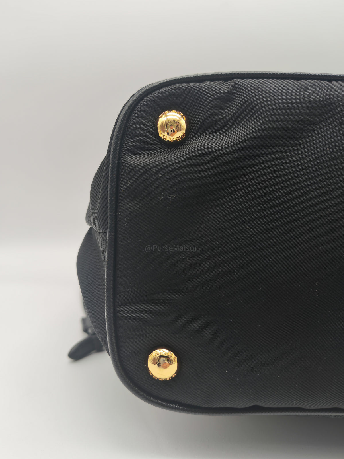 Prada Tessuto Nylon Tote Bag in Black Nylon Canvas and Saffiano Leather Gold Hardware | Purse Maison Luxury Bags Shop