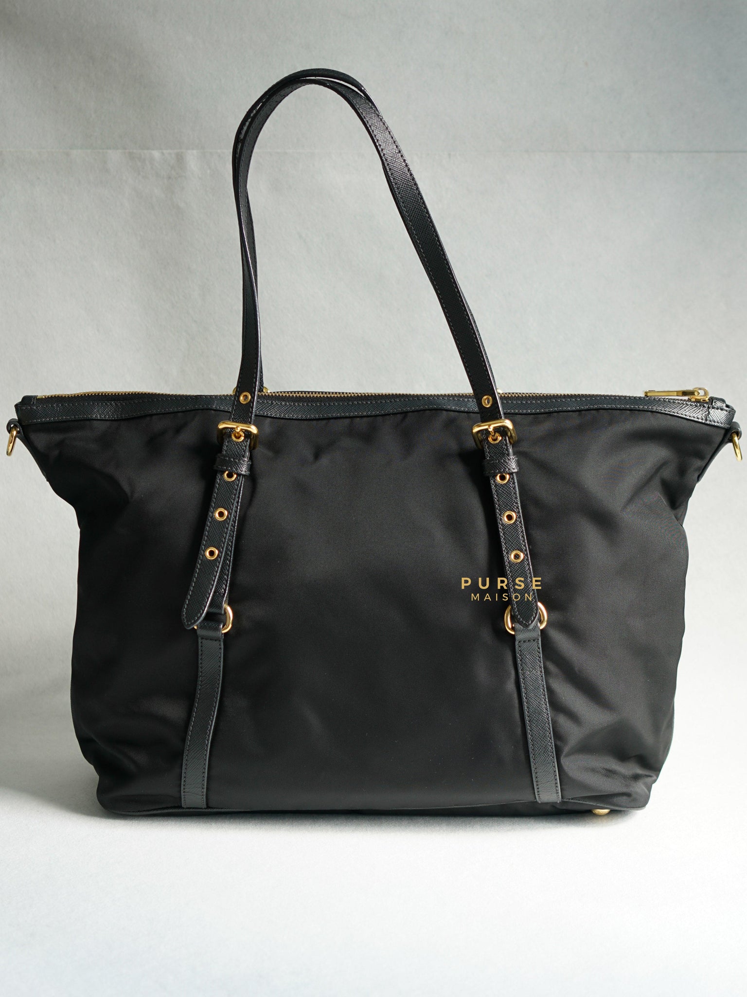 Prada Tessuto Saffiano Nylon Black Tote Bag | Purse Maison Luxury Bags Shop