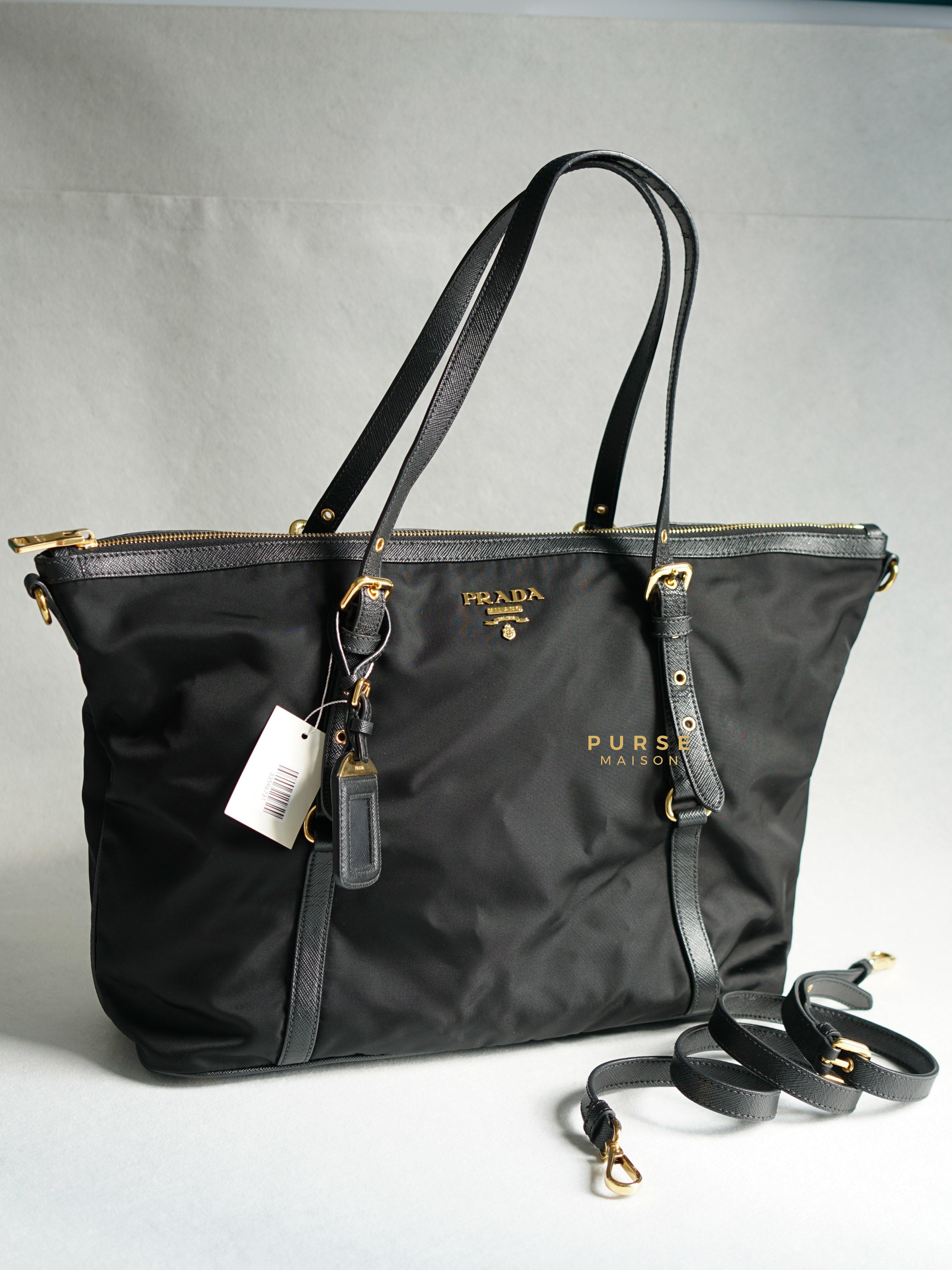 Prada Tessuto Saffiano Nylon Black Tote Bag | Purse Maison