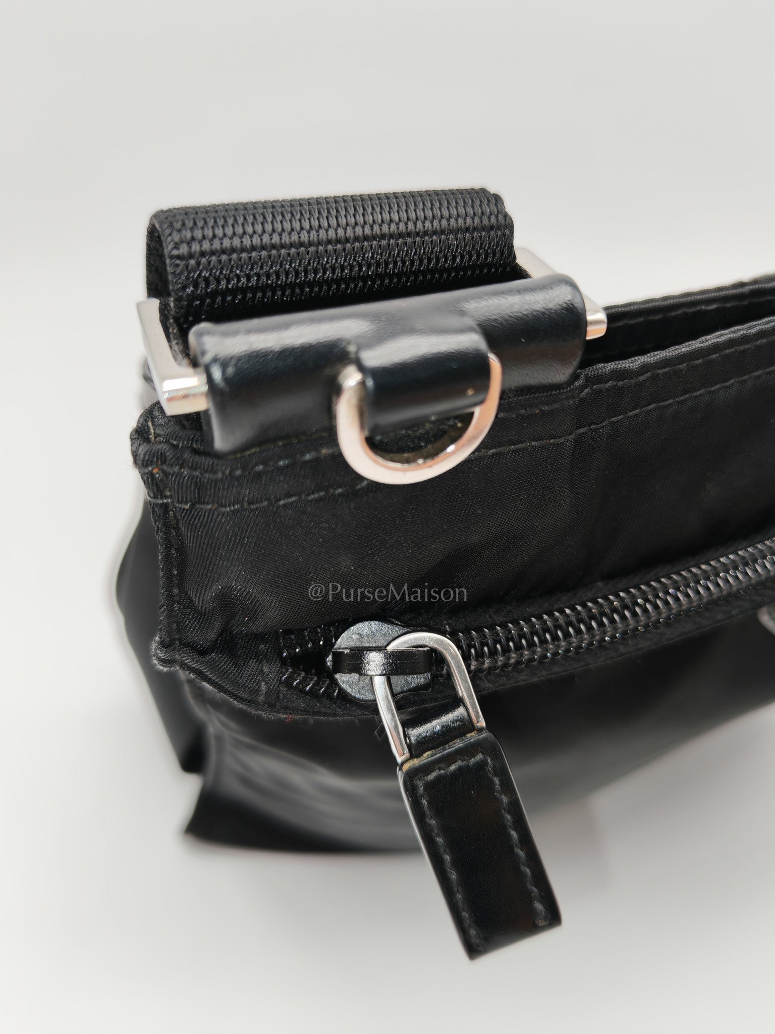 Vela Flat Messenger Bag in Black Nylon Canvas | Purse Maison Luxury Bags Shop