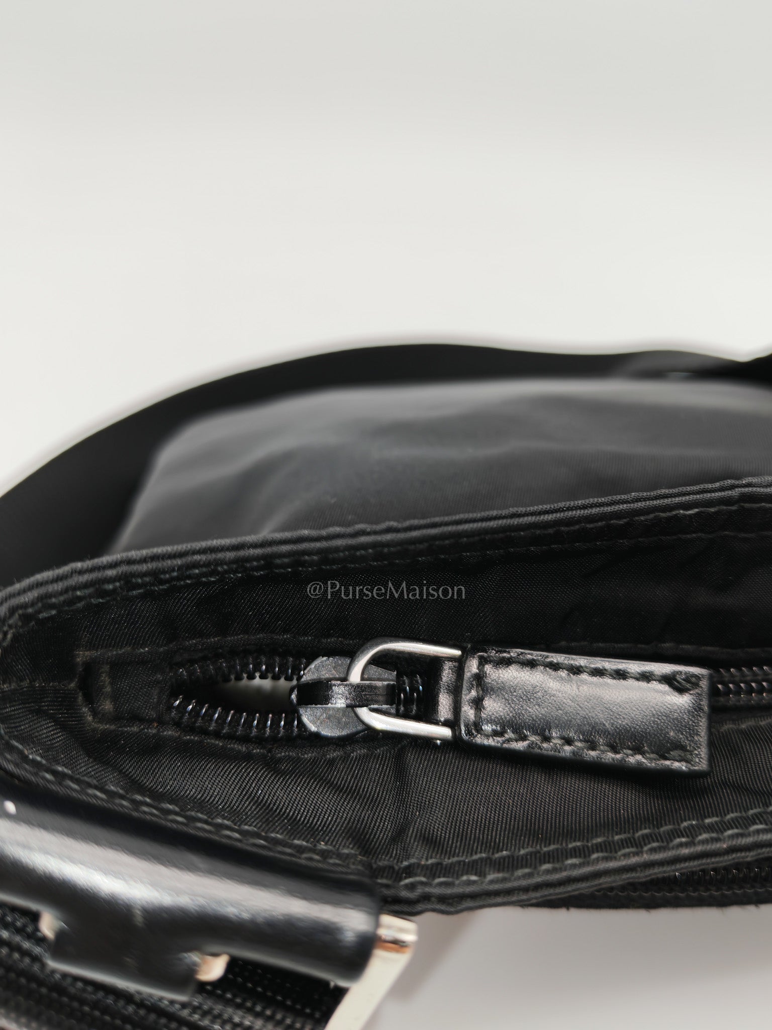 Vela Flat Messenger Bag in Black Nylon Canvas | Purse Maison Luxury Bags Shop