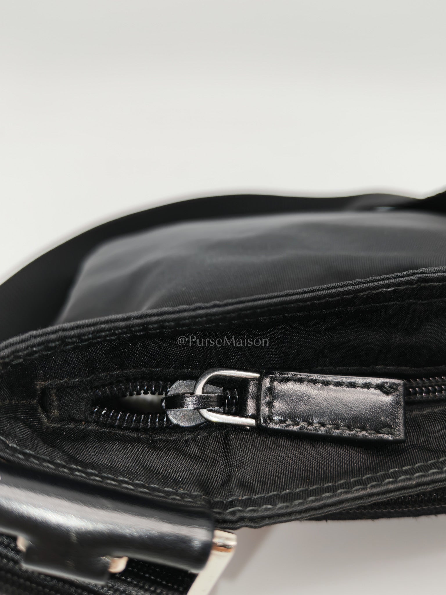 Vela Flat Messenger Bag in Black Nylon Canvas | Purse Maison Luxury Bags Shop