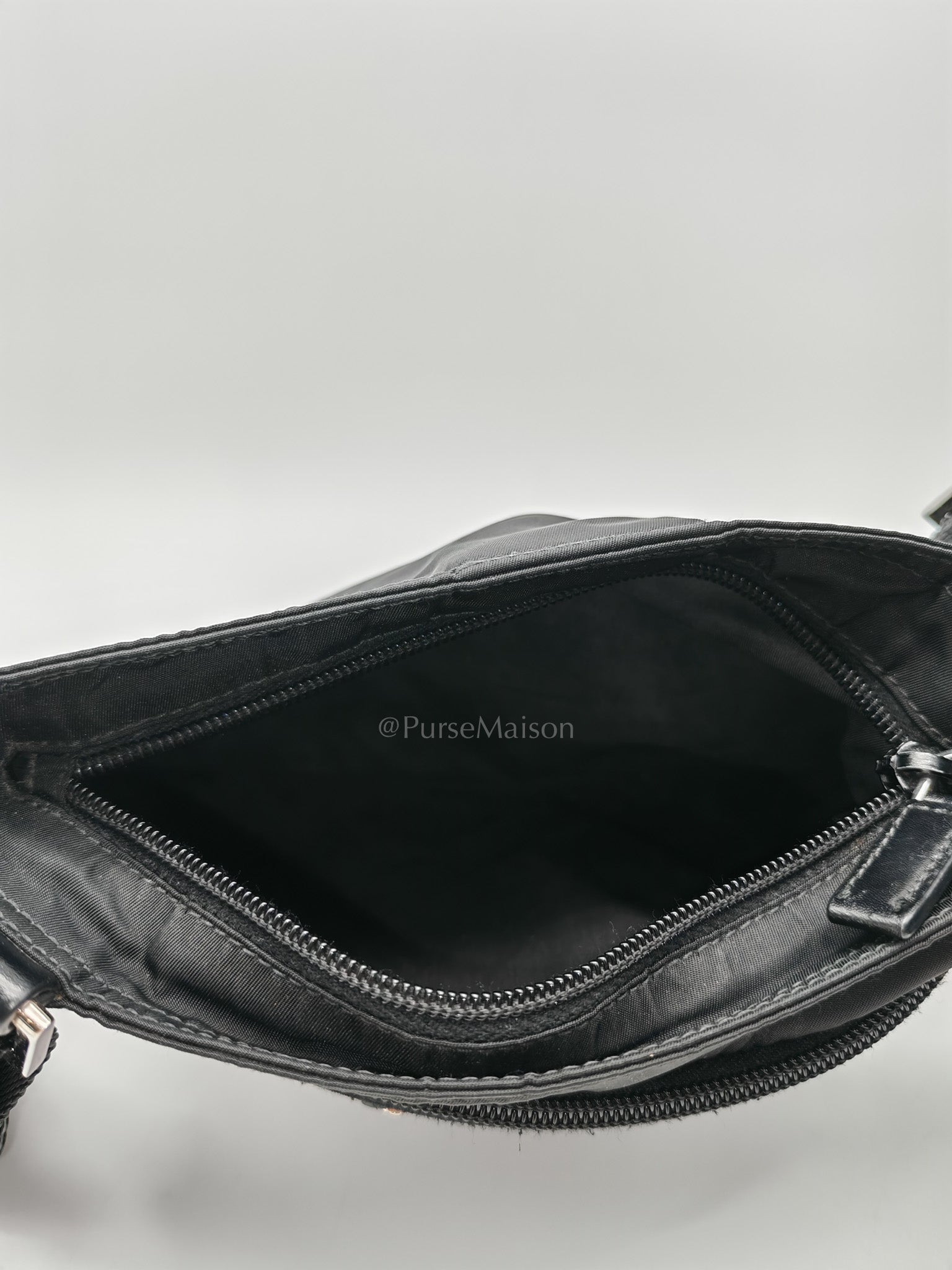Vela Flat Messenger Bag in Black Nylon Canvas | Purse Maison Luxury Bags Shop