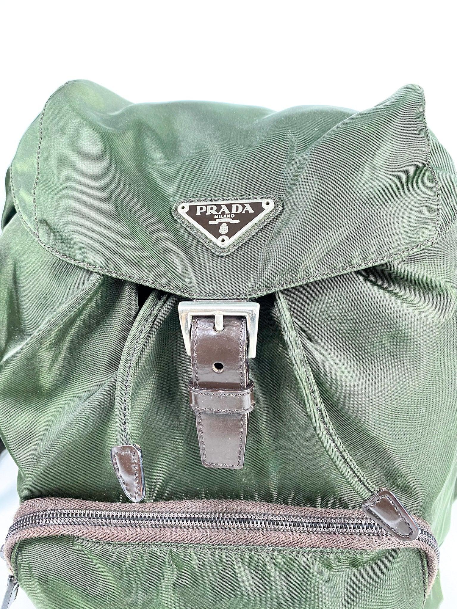 Prada Vintage Tessuto Drawstring Backpack (Army green)