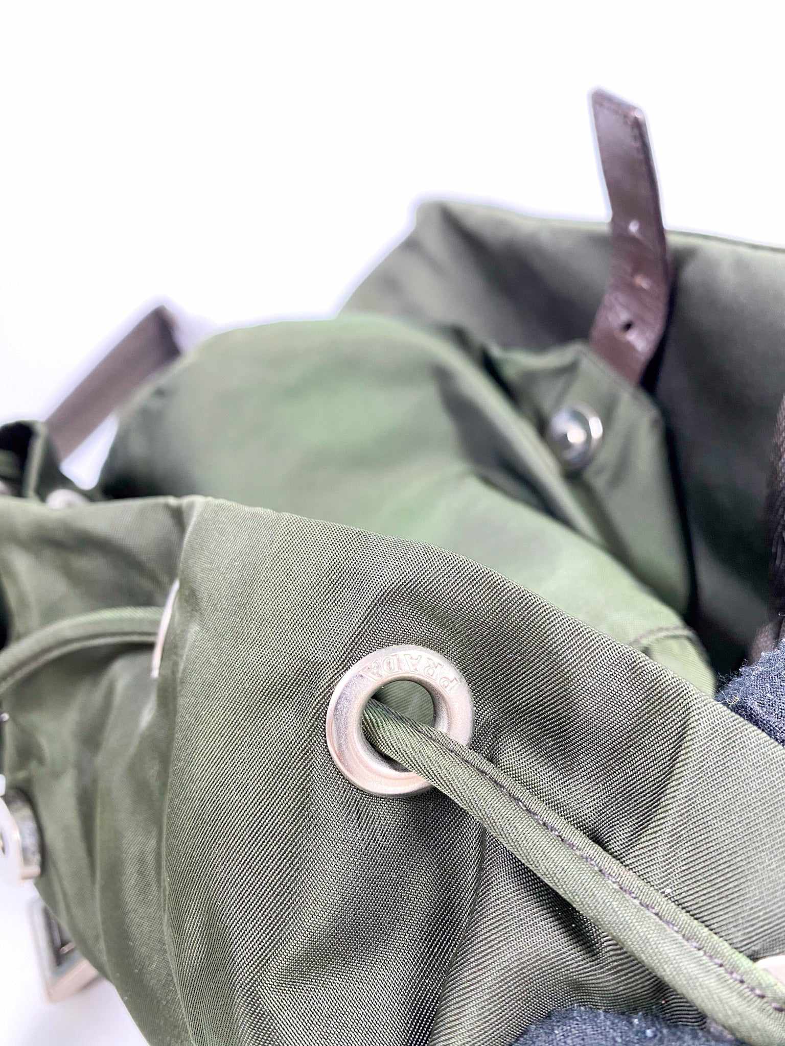 Prada Vintage Tessuto Drawstring Backpack (Army green)