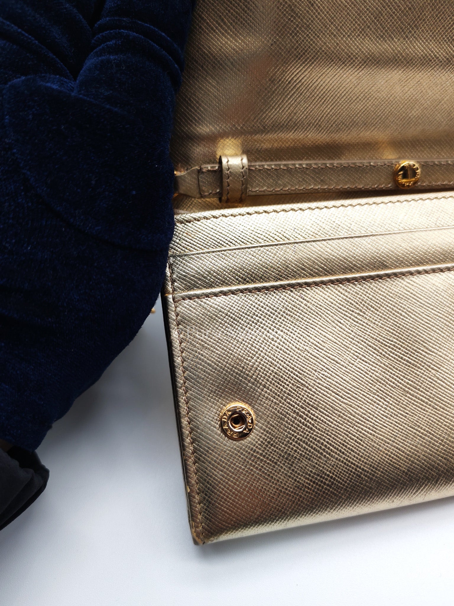 Prada Wallet on Chain Metal Oro in Gold Saffiano Leather and Gold Hardware | Purse Maison Luxury Bags Shop