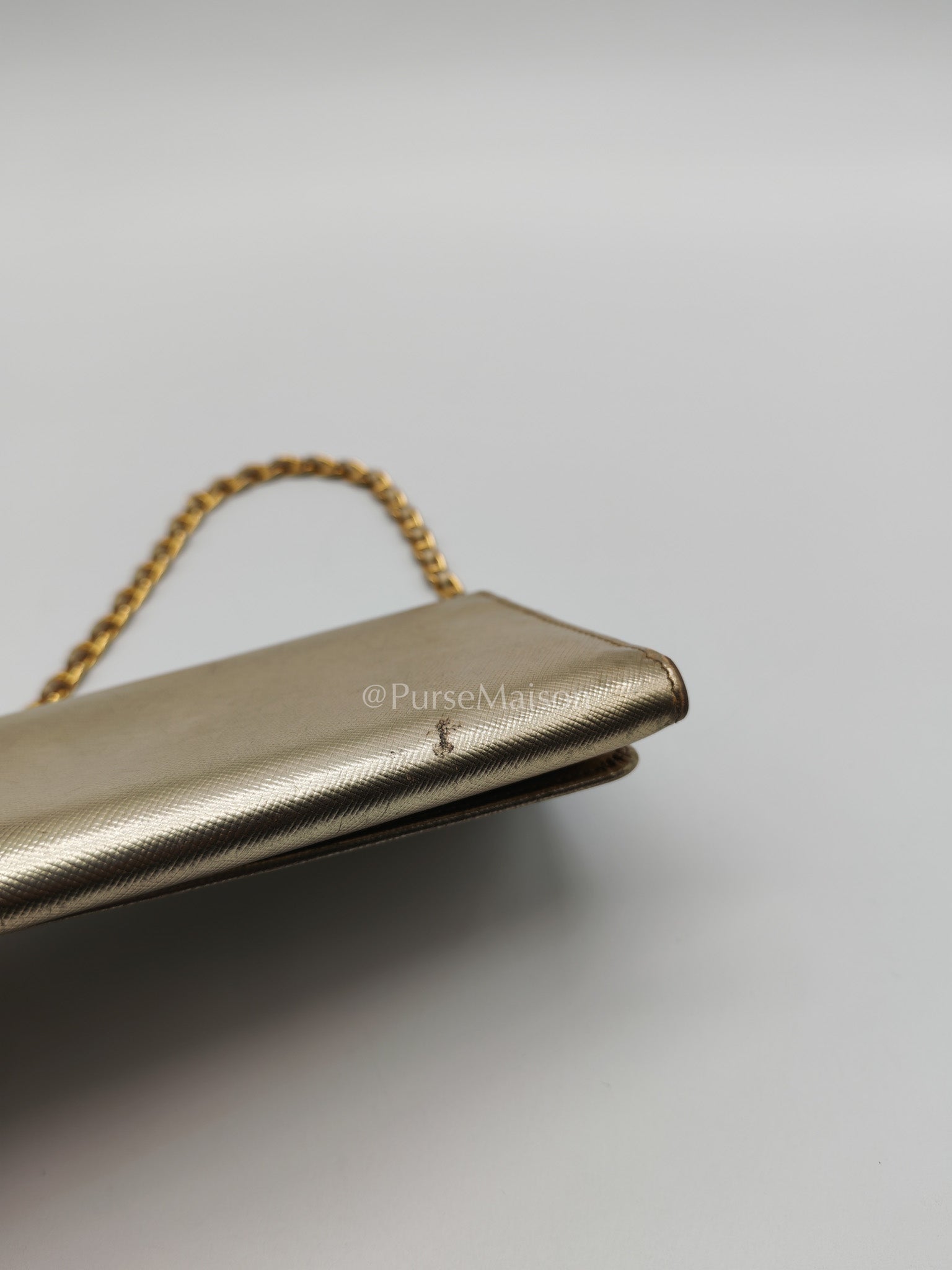 Prada Wallet on Chain Metal Oro in Gold Saffiano Leather and Gold Hardware | Purse Maison Luxury Bags Shop