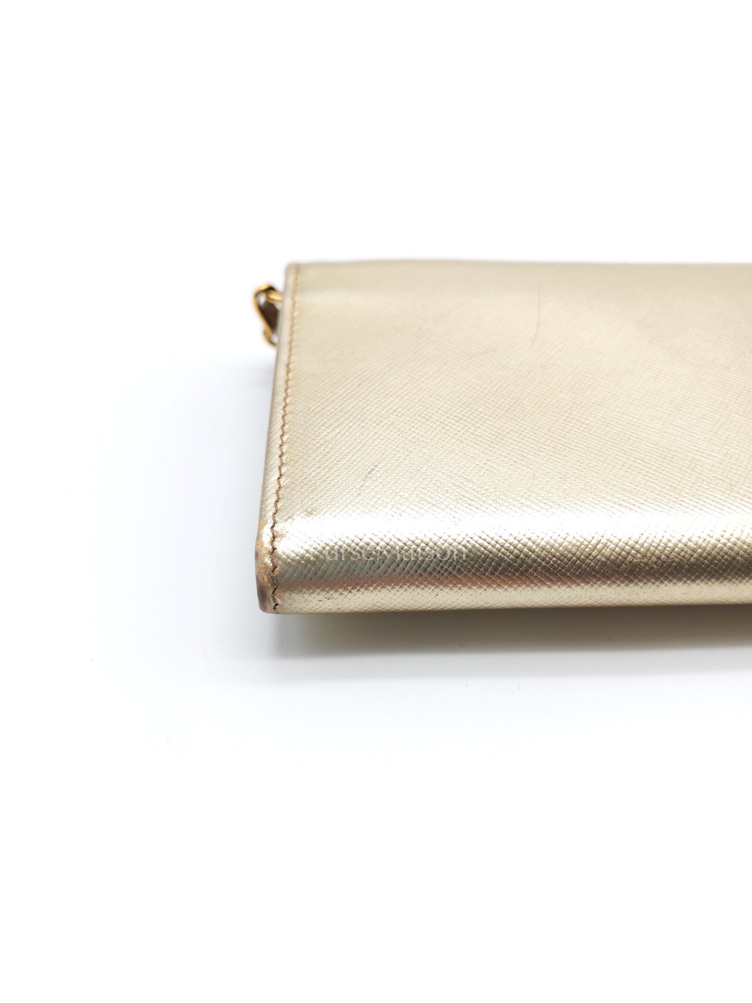 Prada Wallet on Chain Metal Oro in Gold Saffiano Leather and Gold Hardware | Purse Maison Luxury Bags Shop