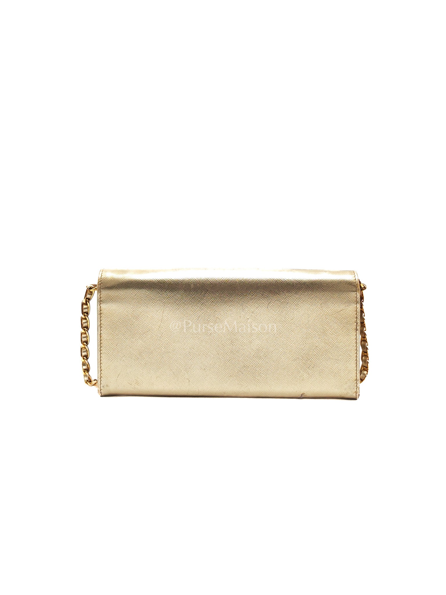 Prada Wallet on Chain Metal Oro in Gold Saffiano Leather and Gold Hardware | Purse Maison Luxury Bags Shop