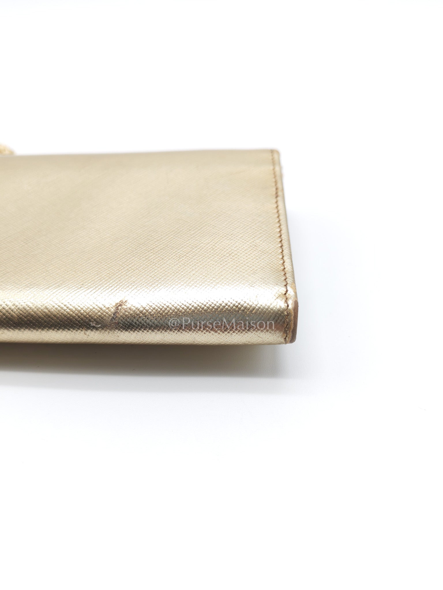 Prada Wallet on Chain Metal Oro in Gold Saffiano Leather and Gold Hardware | Purse Maison Luxury Bags Shop
