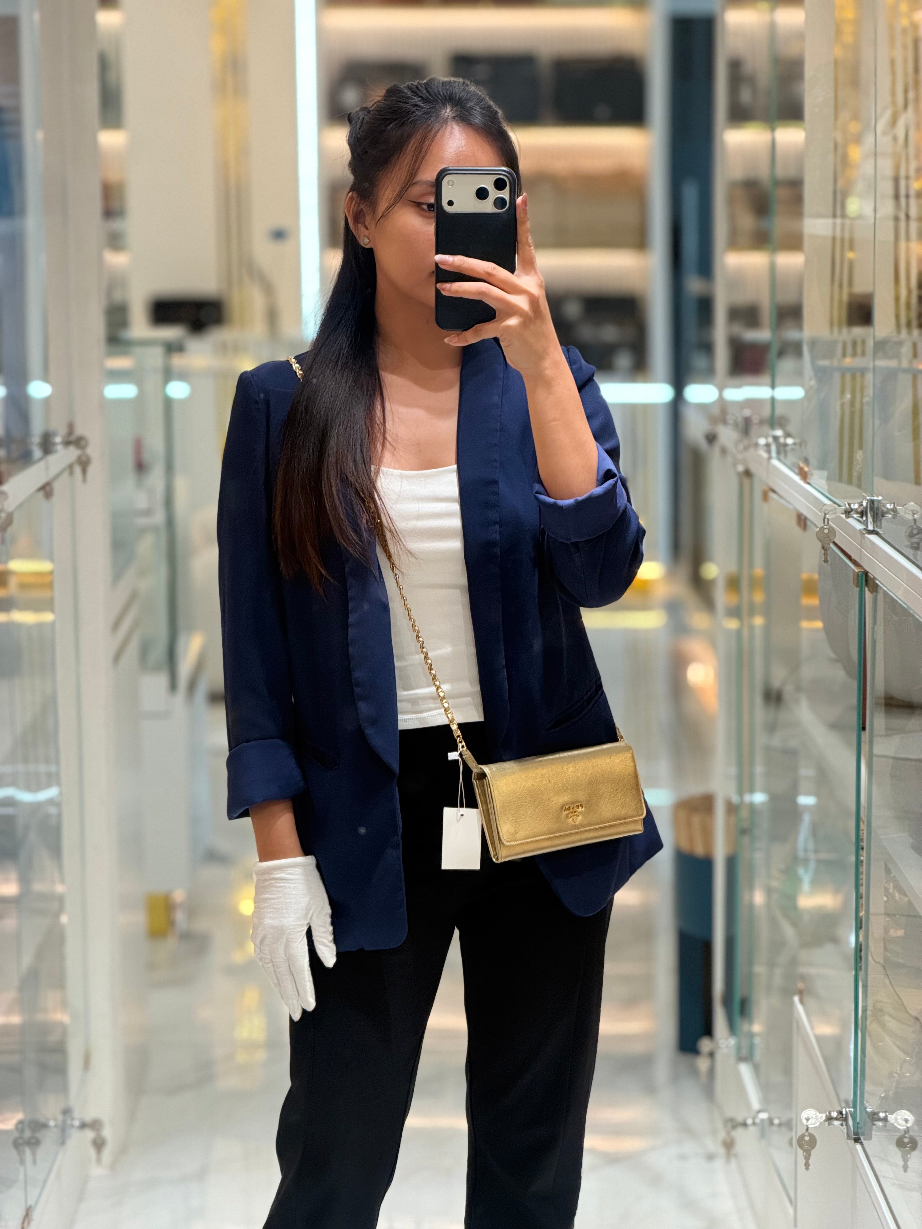 Prada Wallet on Chain Metal Oro in Gold Saffiano Leather and Gold Hardware | Purse Maison Luxury Bags Shop