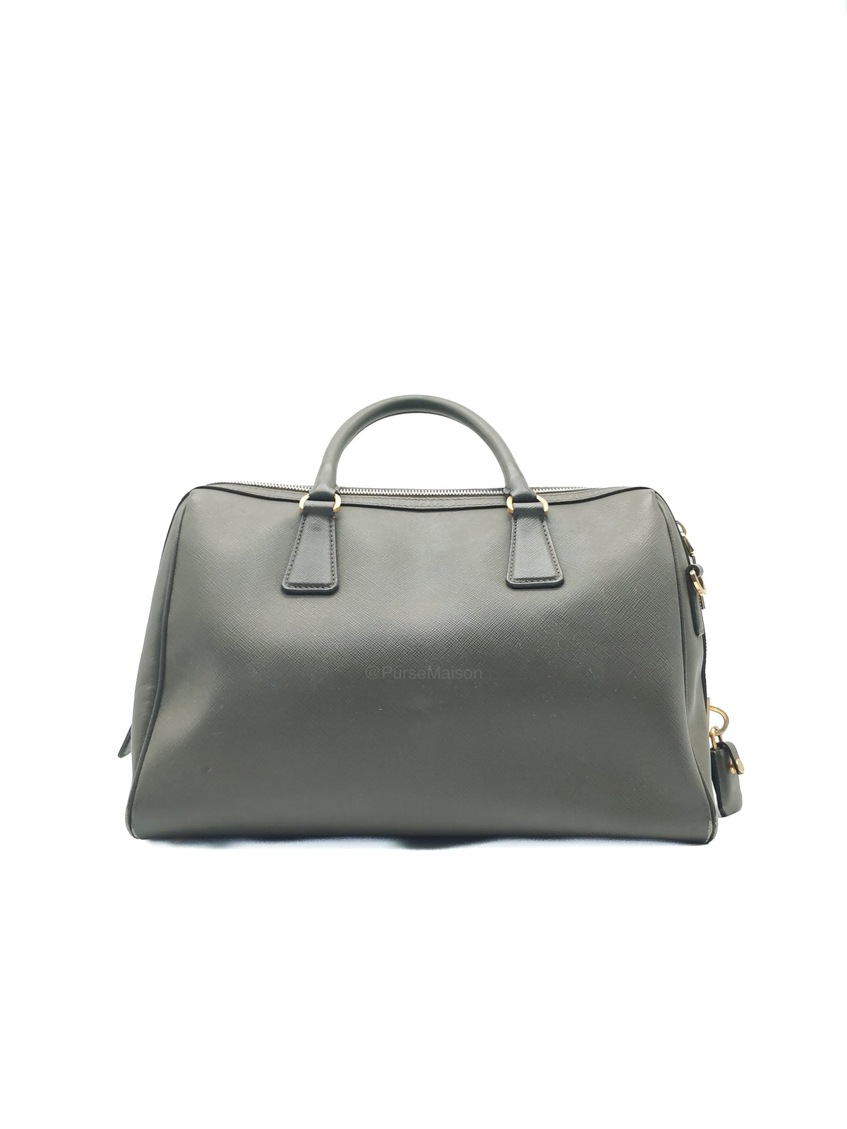 Prada Saffiano Lux Top Handle Bowler Bag in Olive Green Saffiano Cuir Leather and Gold Hardware