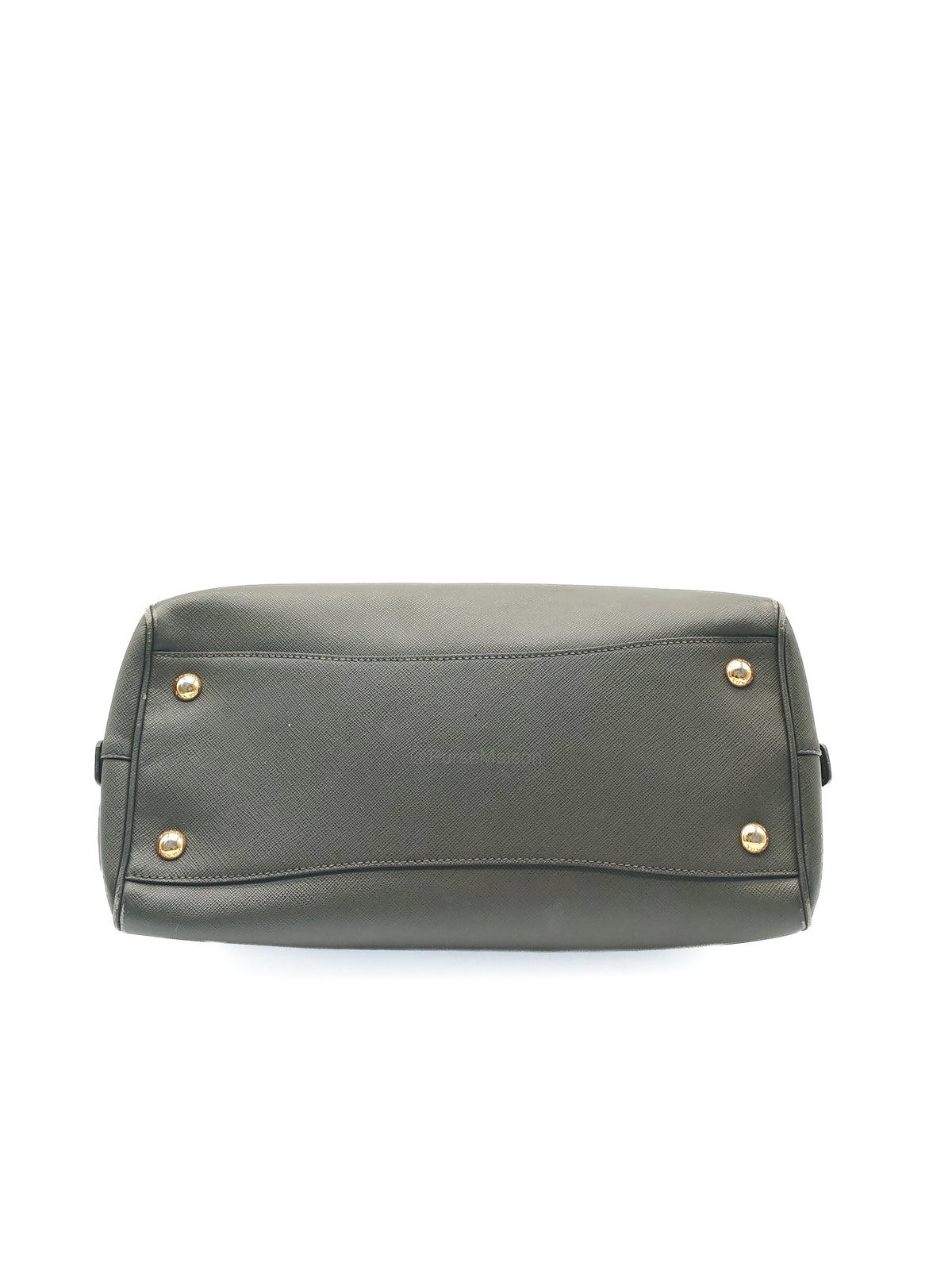Prada Saffiano Lux Top Handle Bowler Bag in Olive Green Saffiano Cuir Leather and Gold Hardware