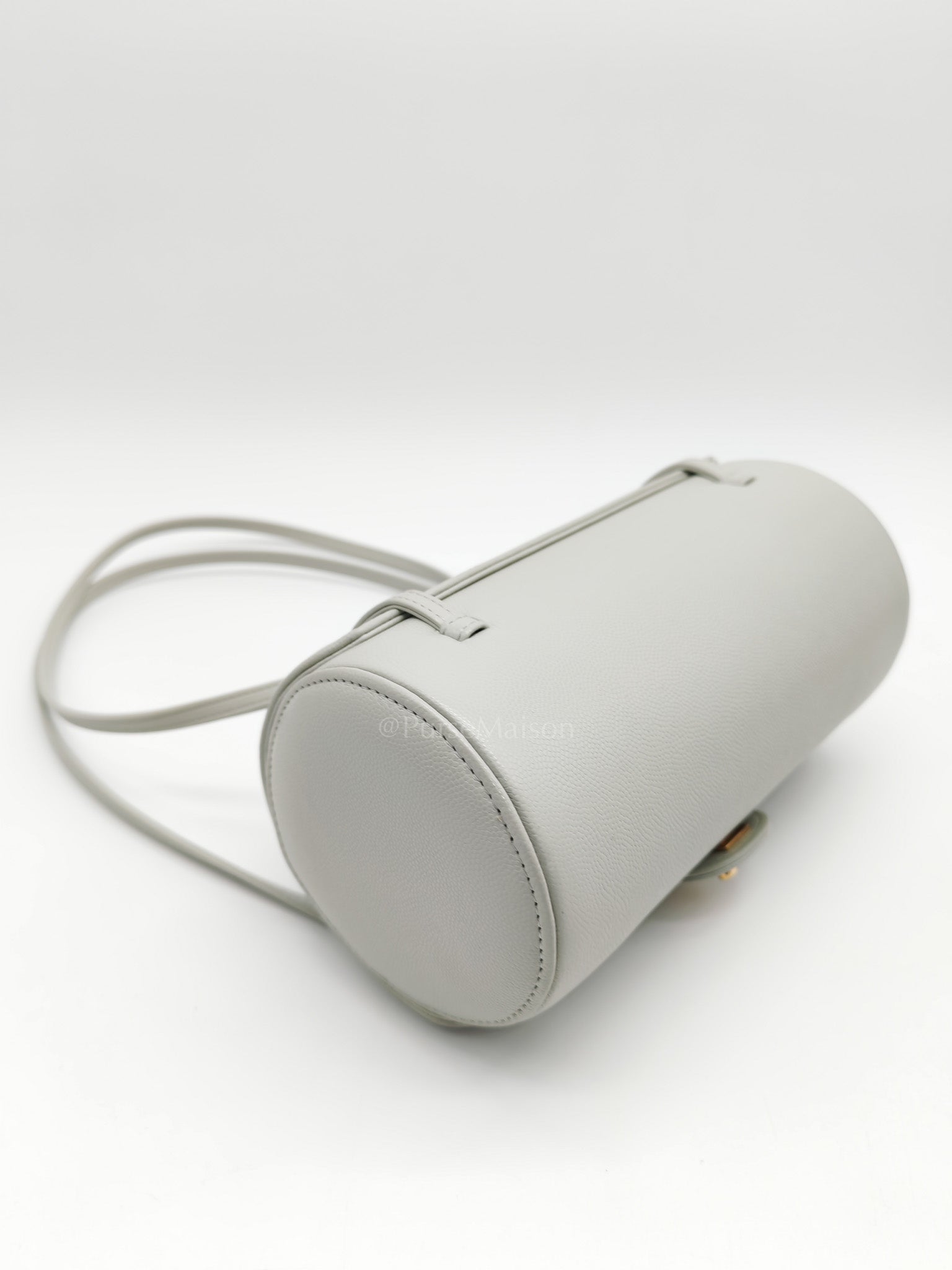 Preppy Coco Bowling Bag in Light Gray Caviar Leather & Brushed Gold Hardware (2026 Collection) | Purse Maison Luxury Bags Shop