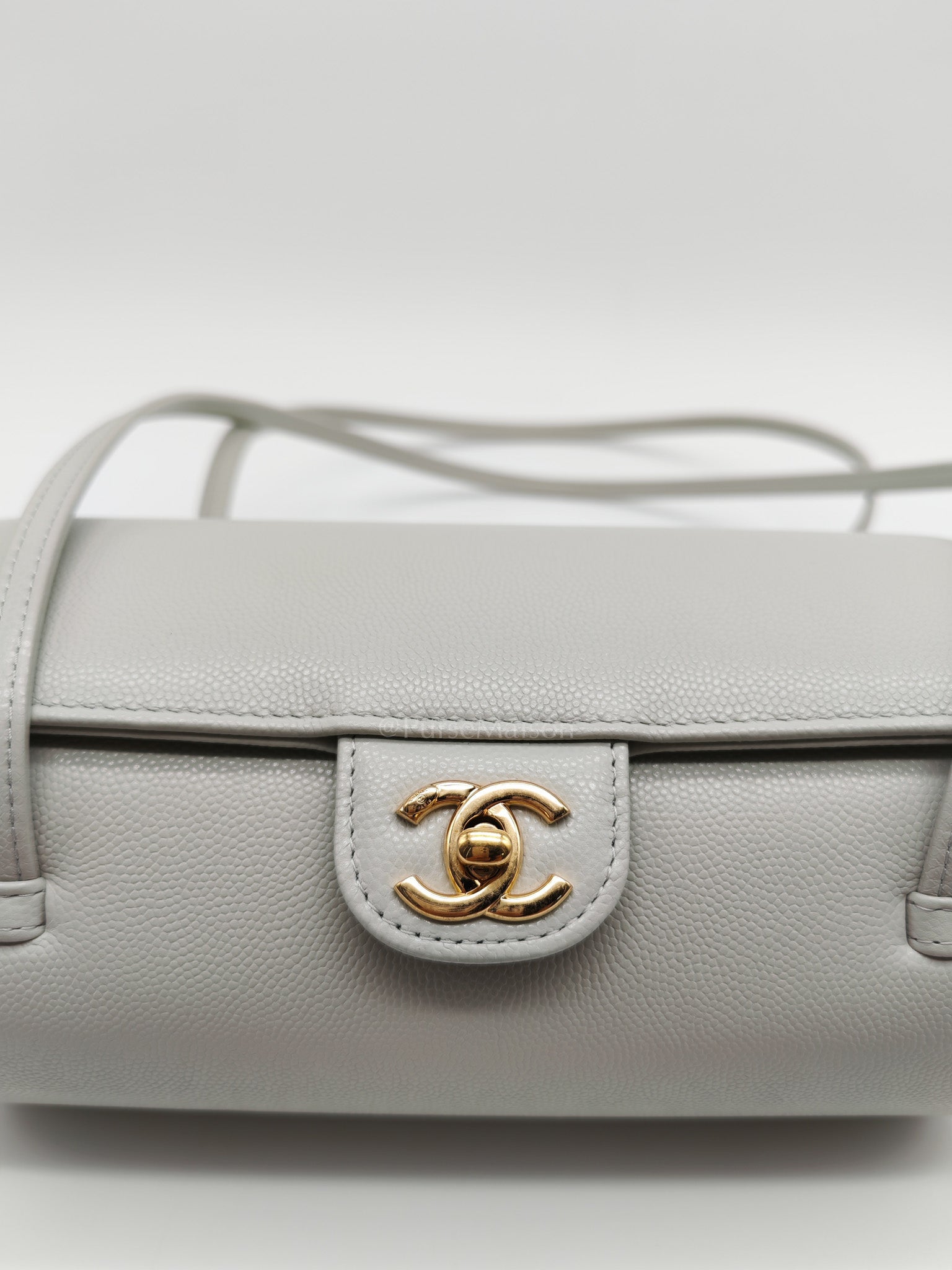 Preppy Coco Bowling Bag in Light Gray Caviar Leather & Brushed Gold Hardware (2026 Collection) | Purse Maison Luxury Bags Shop