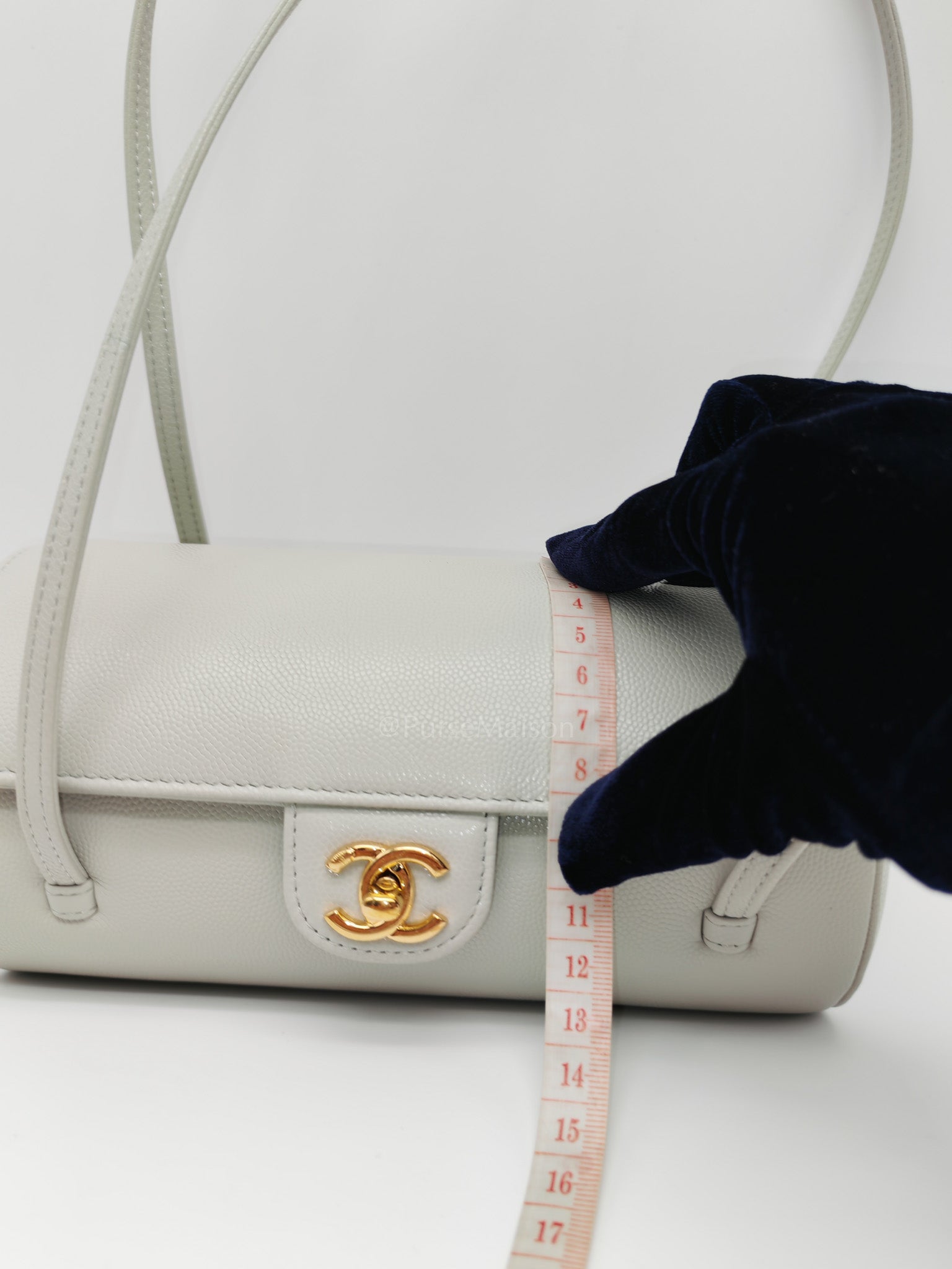 Preppy Coco Bowling Bag in Light Gray Caviar Leather & Brushed Gold Hardware (2026 Collection) | Purse Maison Luxury Bags Shop
