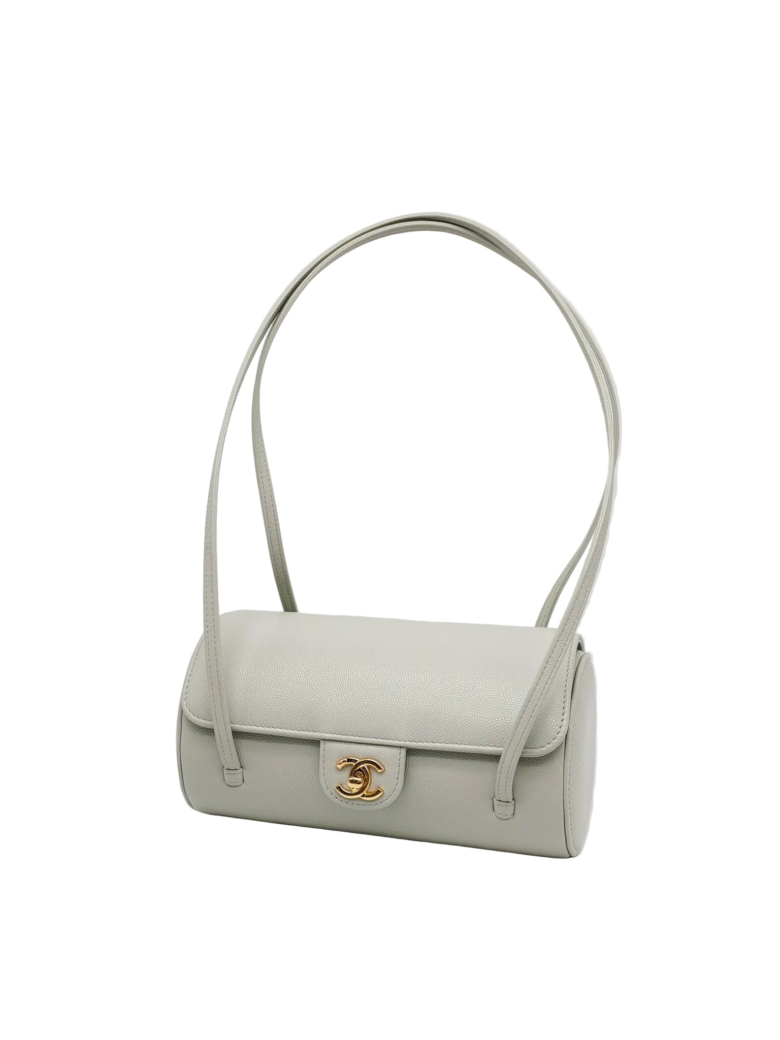 Preppy Coco Bowling Bag in Light Gray Caviar Leather & Brushed Gold Hardware (2026 Collection) | Purse Maison Luxury Bags Shop