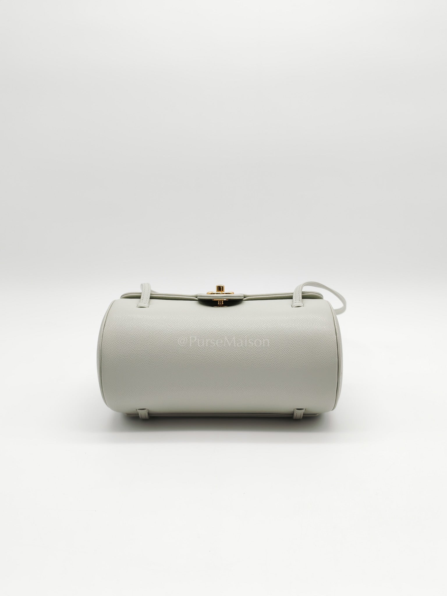 Preppy Coco Bowling Bag in Light Gray Caviar Leather & Brushed Gold Hardware (2026 Collection) | Purse Maison Luxury Bags Shop