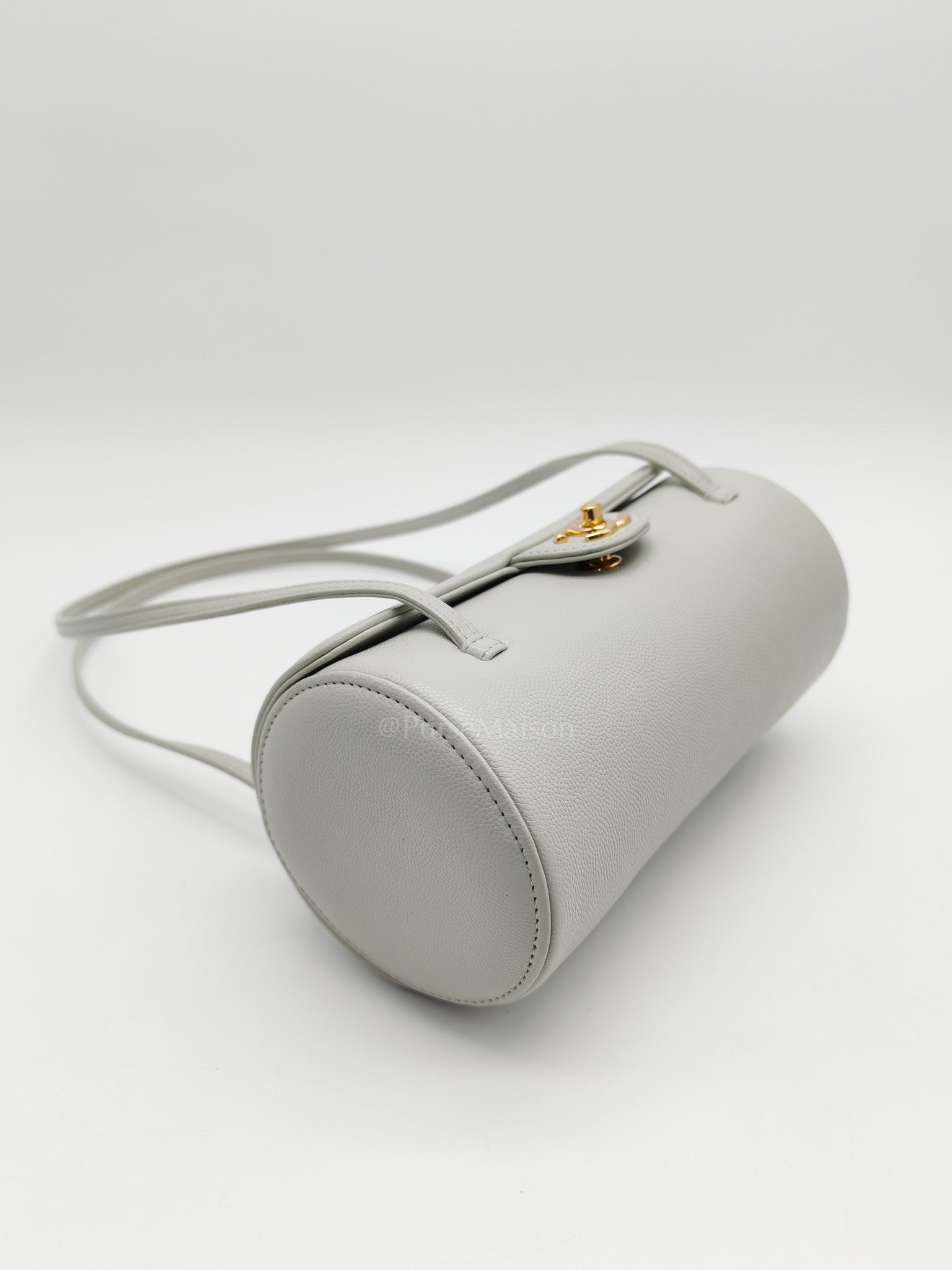Preppy Coco Bowling Bag in Light Gray Caviar Leather & Brushed Gold Hardware (2026 Collection) | Purse Maison Luxury Bags Shop