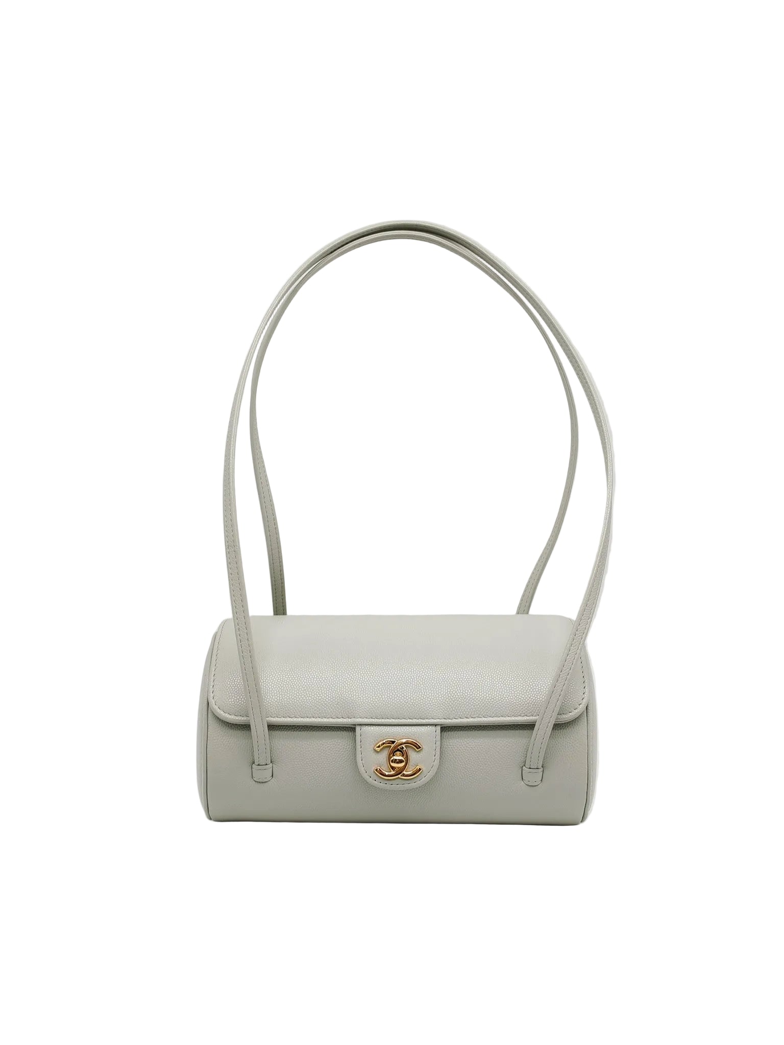 Preppy Coco Bowling Bag in Light Gray Caviar Leather & Brushed Gold Hardware (2026 Collection) | Purse Maison Luxury Bags Shop