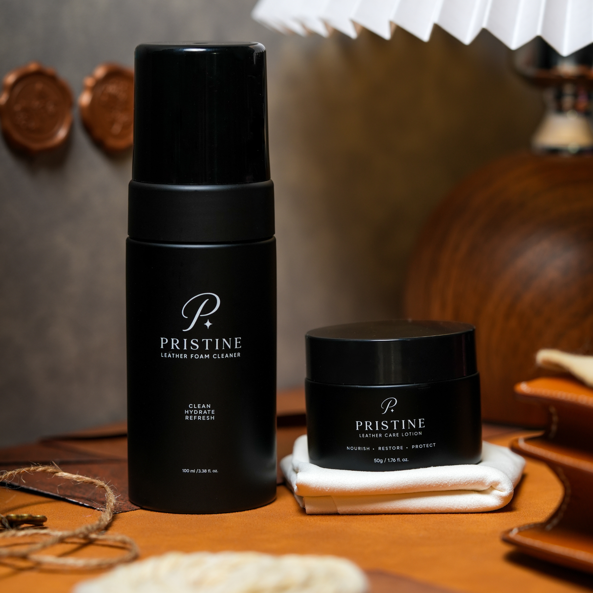 Pristine Leather Care System – Foam Cleaner 100ml, Care Lotion 50g & Cloth | Purse Maison Luxury Bags Shop
