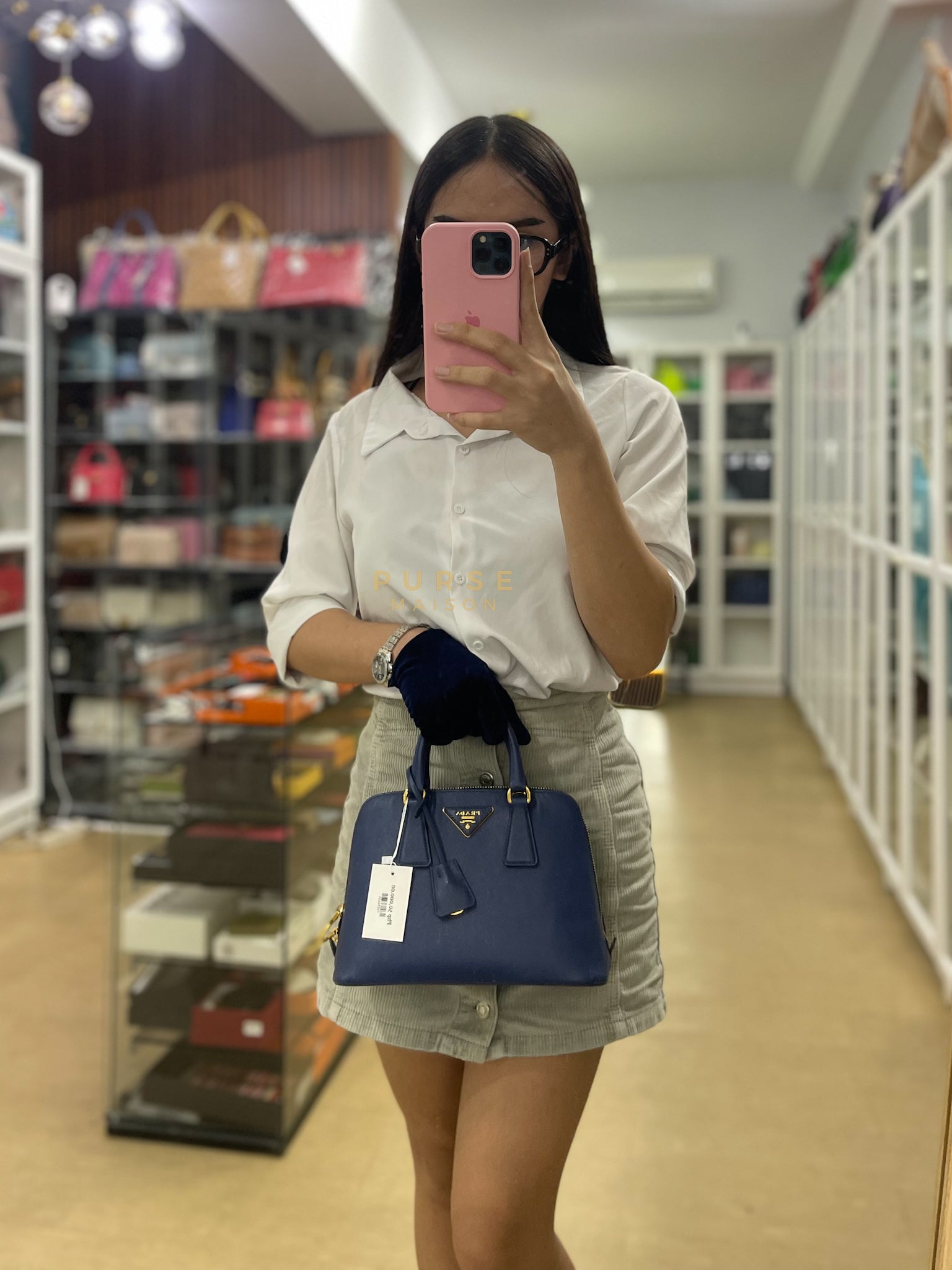 Promenade 2Way Shoulder Bag in Dark Blue Saffiano Lux Leather | Purse Maison Luxury Bags Shop