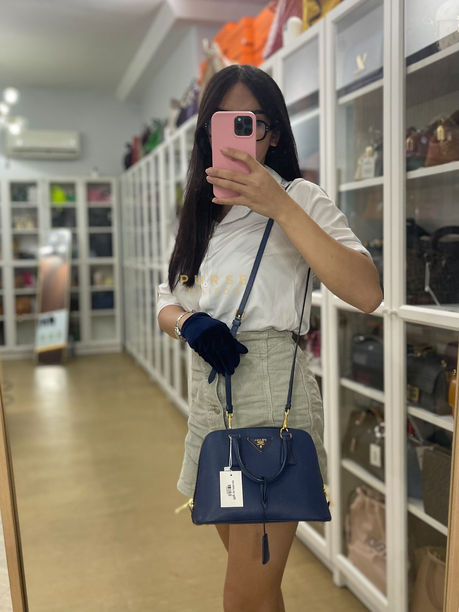 Promenade 2Way Shoulder Bag in Dark Blue Saffiano Lux Leather | Purse Maison Luxury Bags Shop