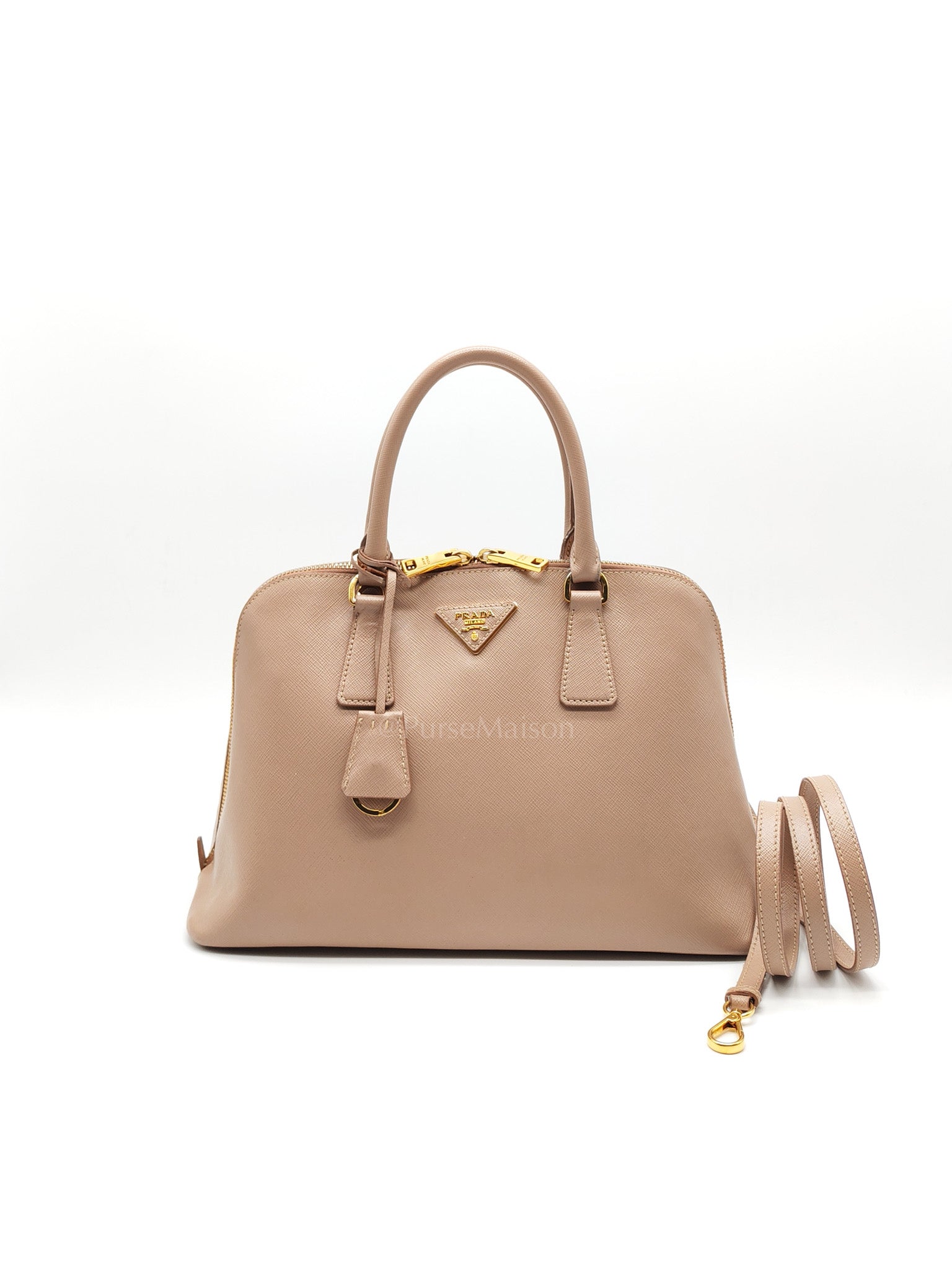 Promenade Bag Medium in Beige Saffiano Lux Leather | Purse Maison Luxury Bags Shop