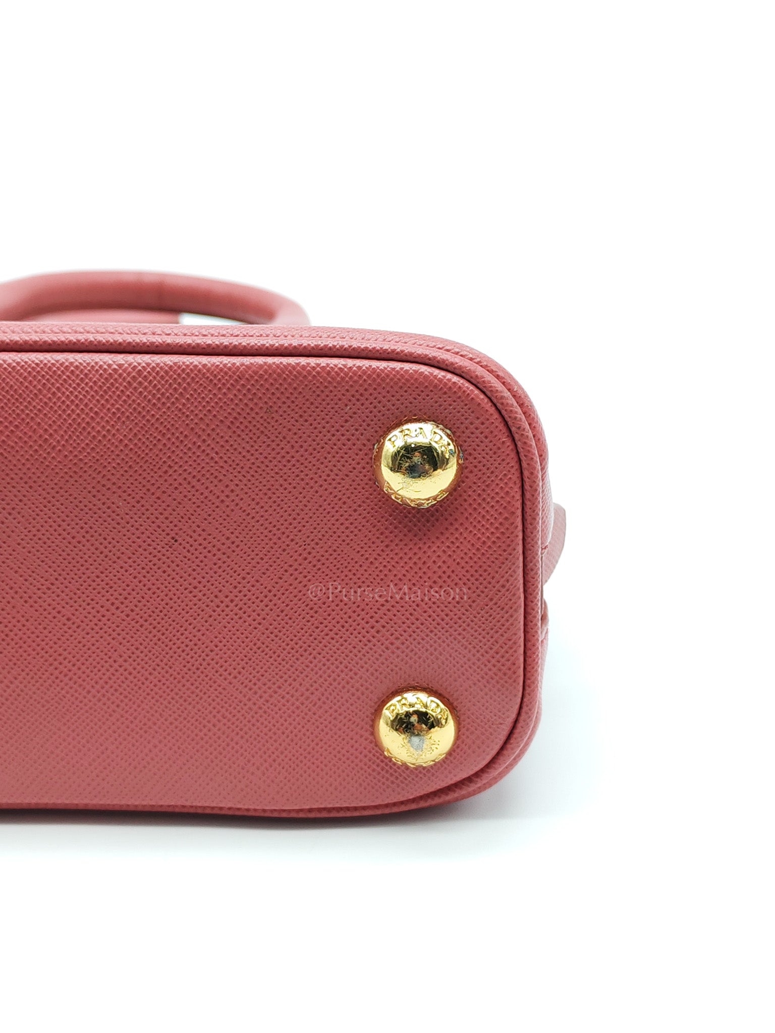 Promenade Mini Bag in Pink Saffiano Lux Leather & Gold Hardware | Purse Maison Luxury Bags Shop