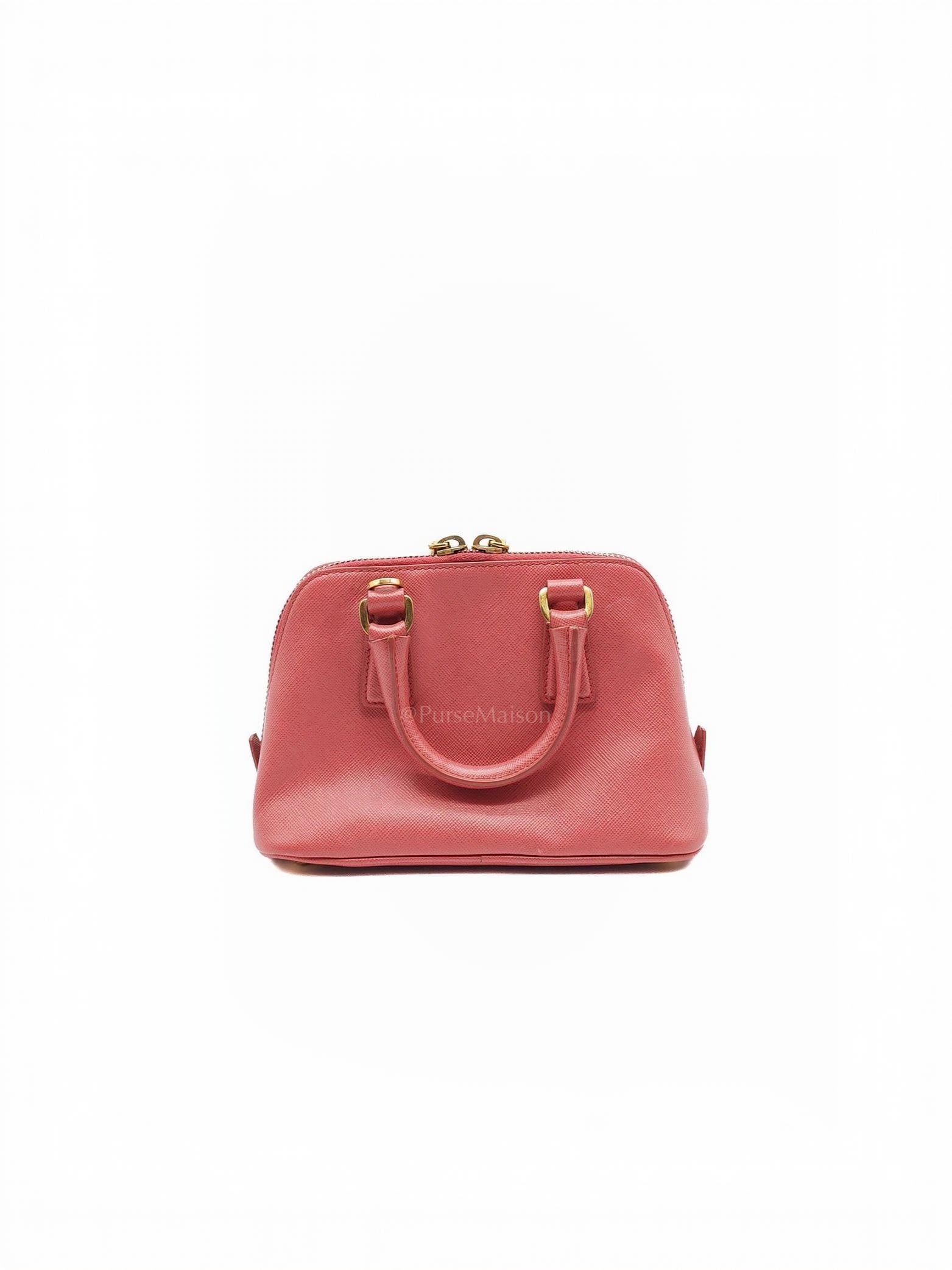 Promenade Mini Bag in Pink Saffiano Lux Leather & Gold Hardware | Purse Maison Luxury Bags Shop