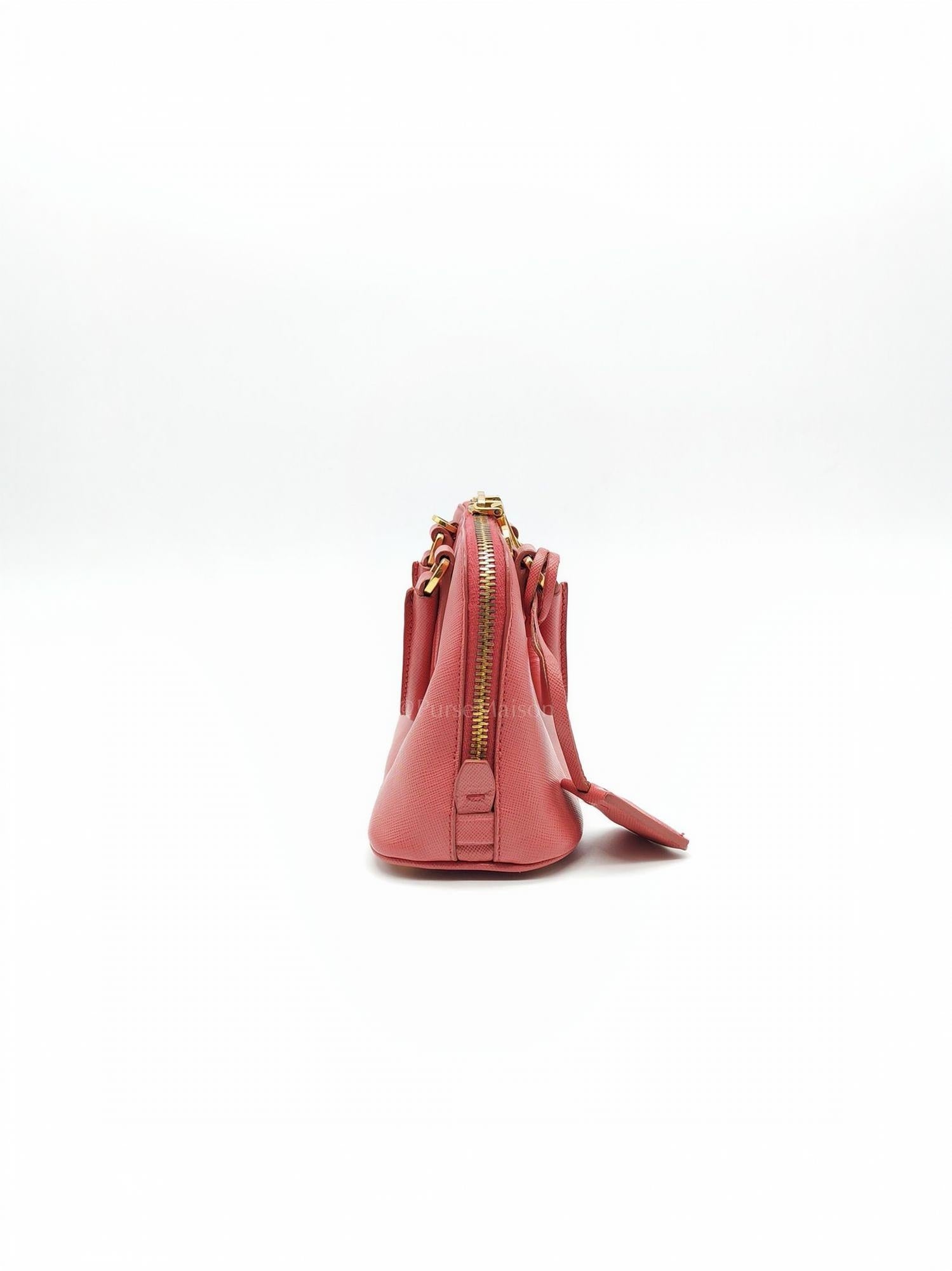 Promenade Mini Bag in Pink Saffiano Lux Leather & Gold Hardware | Purse Maison Luxury Bags Shop