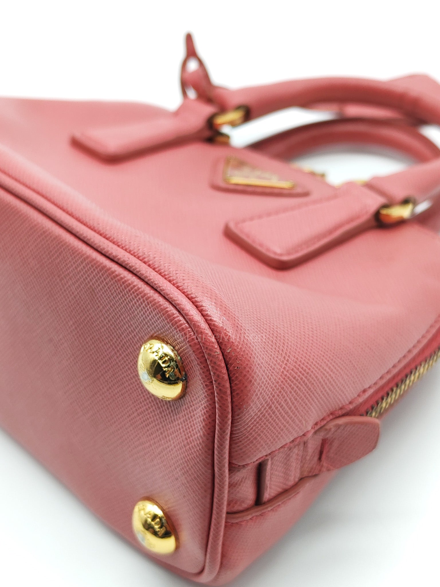 Promenade Mini Bag in Pink Saffiano Lux Leather & Gold Hardware | Purse Maison Luxury Bags Shop