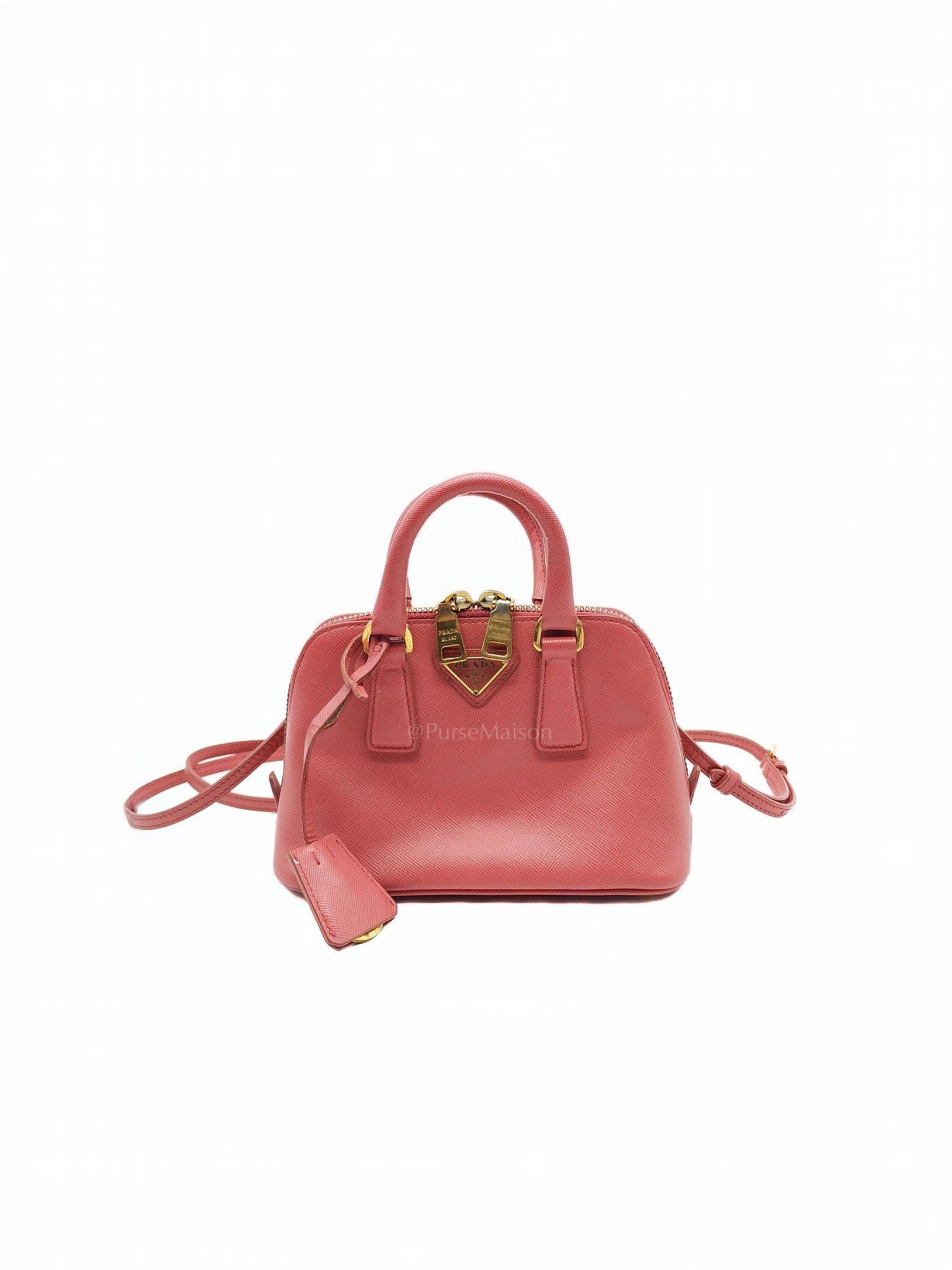 Promenade Mini Bag in Pink Saffiano Lux Leather & Gold Hardware | Purse Maison Luxury Bags Shop