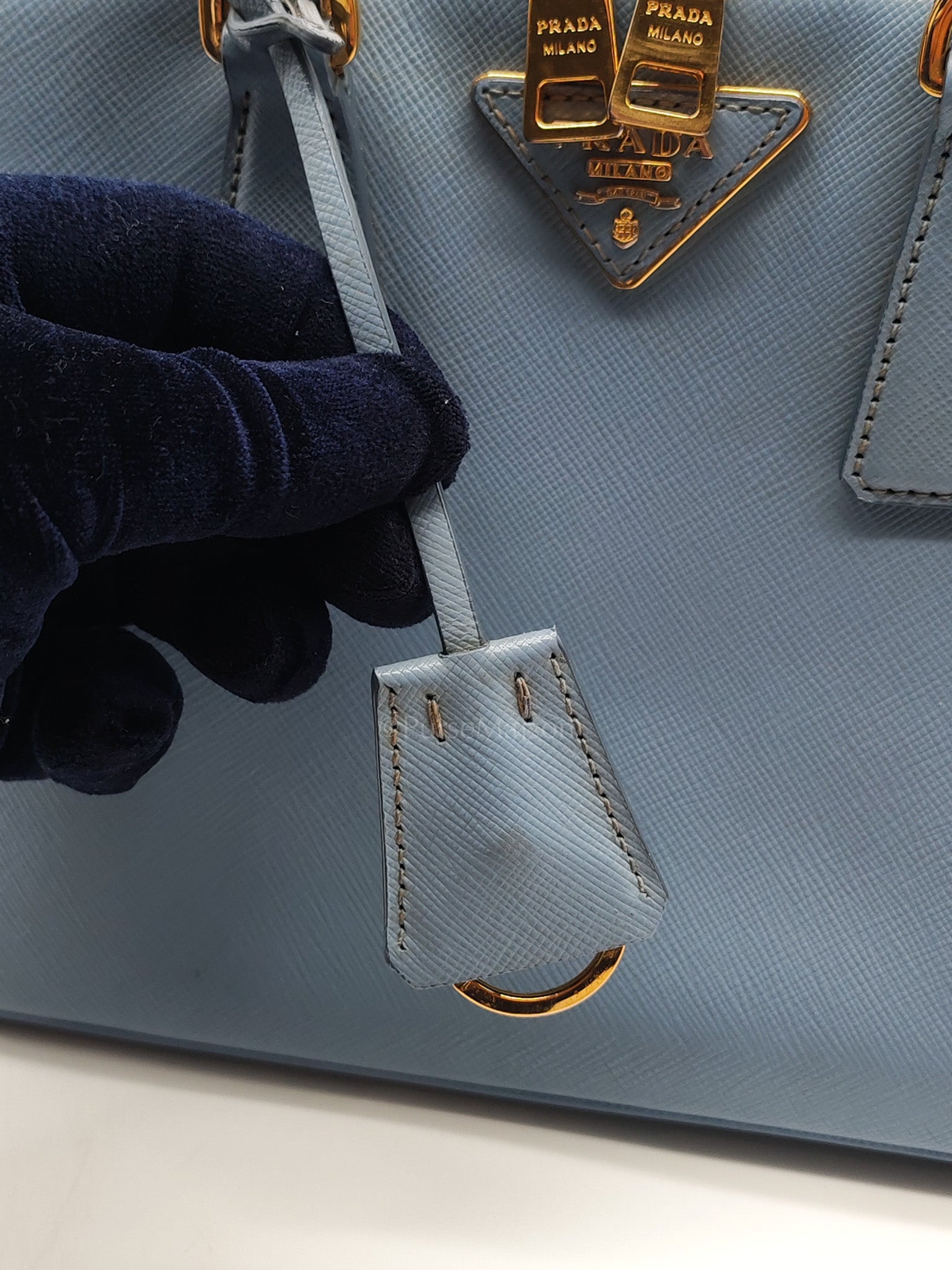 Promenade Small Bag in Light Blue Saffiano Lux Leather & Gold Hardware | Purse Maison Luxury Bags Shop