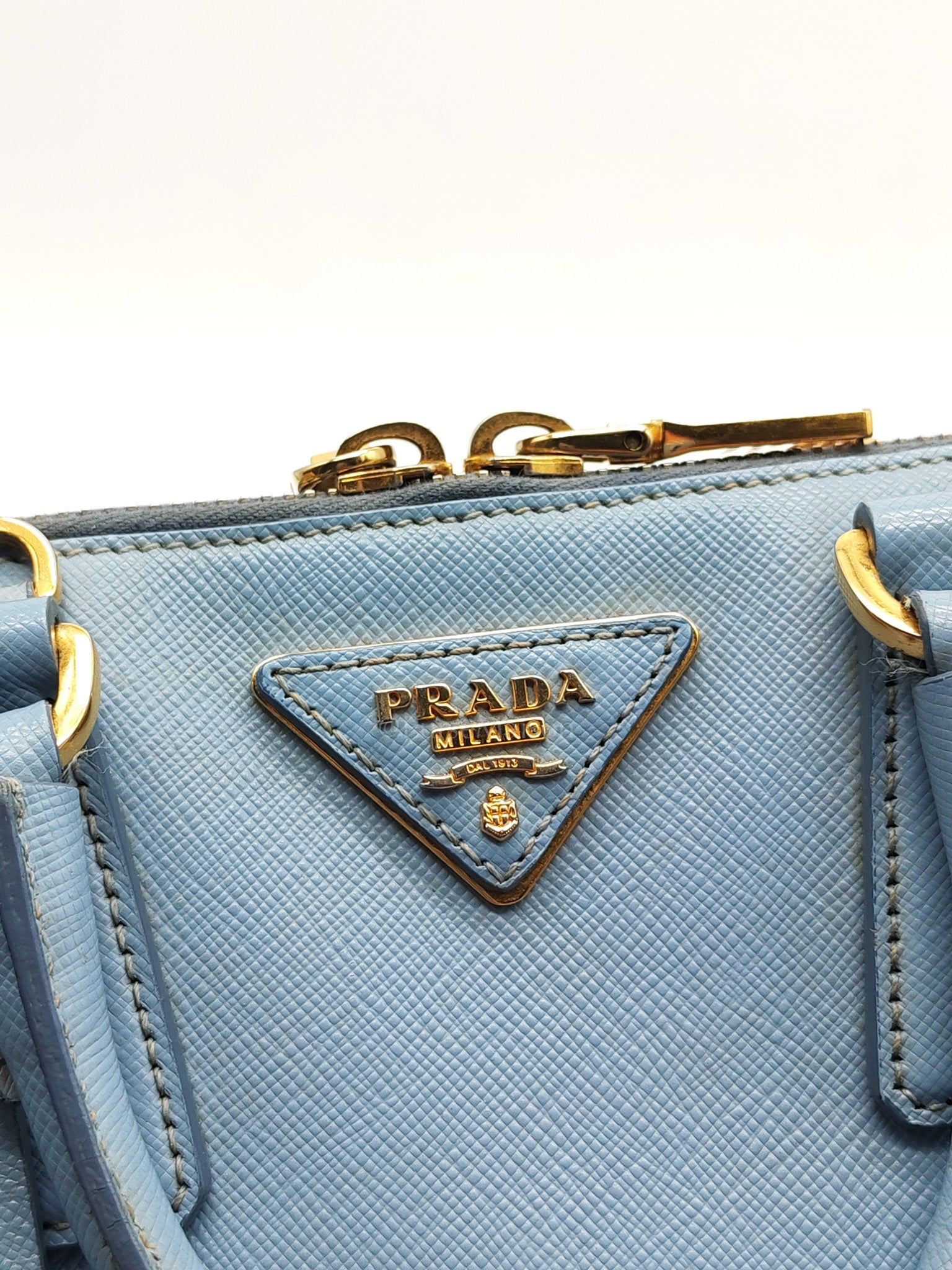 Promenade Small Bag in Light Blue Saffiano Lux Leather & Gold Hardware | Purse Maison Luxury Bags Shop