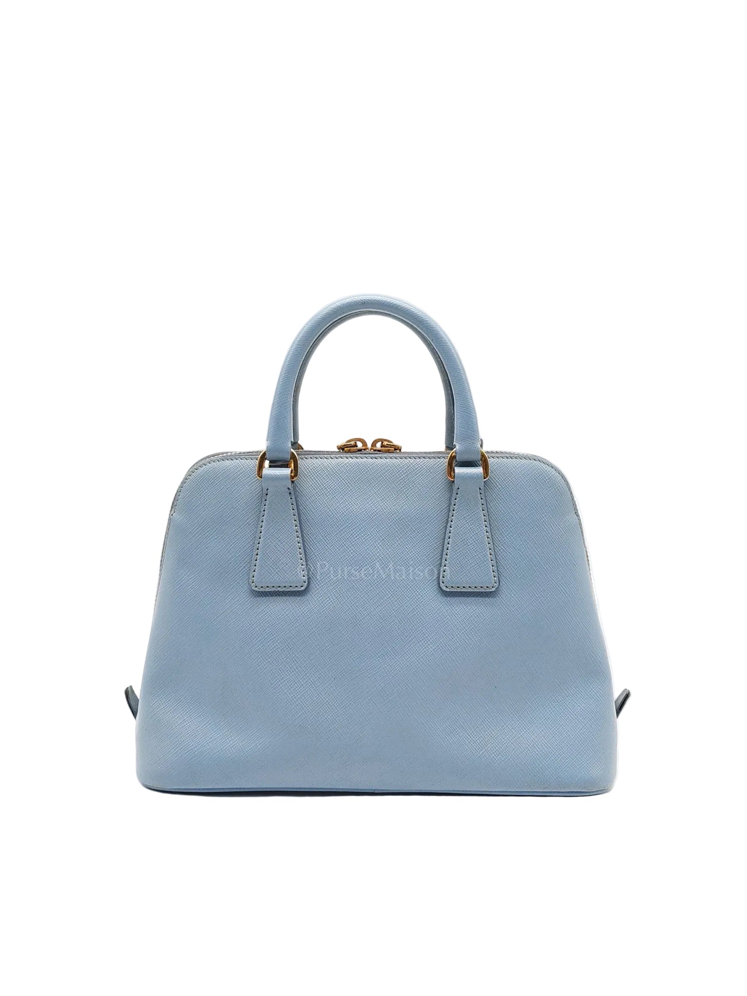 Promenade Small Bag in Light Blue Saffiano Lux Leather & Gold Hardware | Purse Maison Luxury Bags Shop
