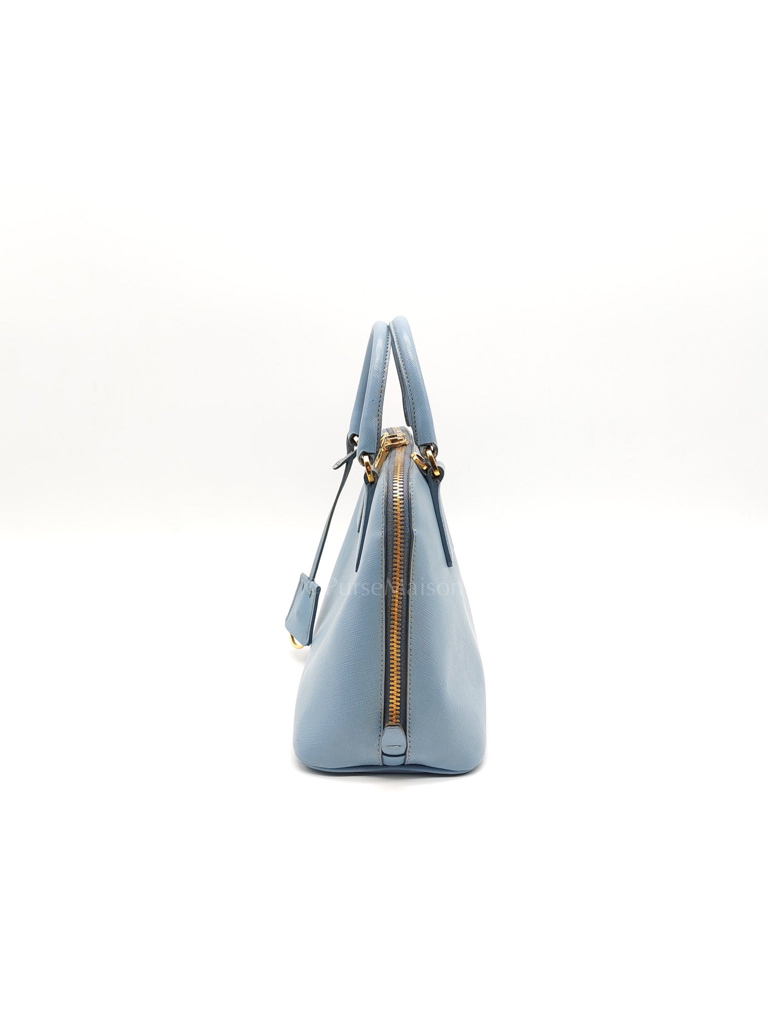 Promenade Small Bag in Light Blue Saffiano Lux Leather & Gold Hardware | Purse Maison Luxury Bags Shop
