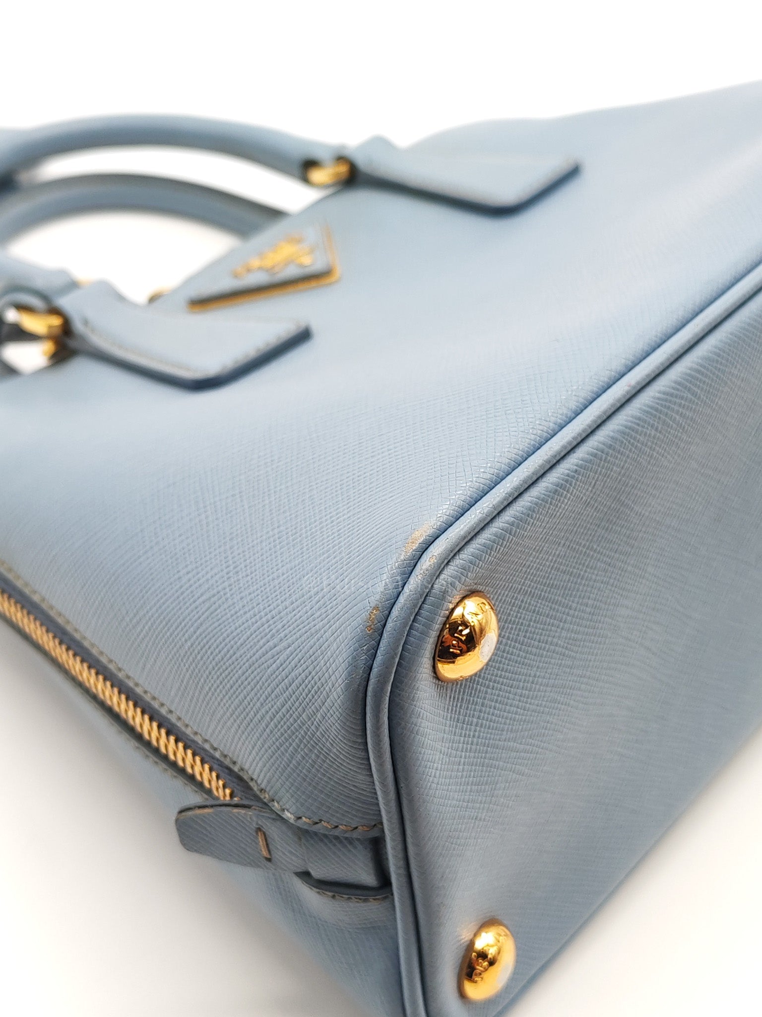 Promenade Small Bag in Light Blue Saffiano Lux Leather & Gold Hardware | Purse Maison Luxury Bags Shop