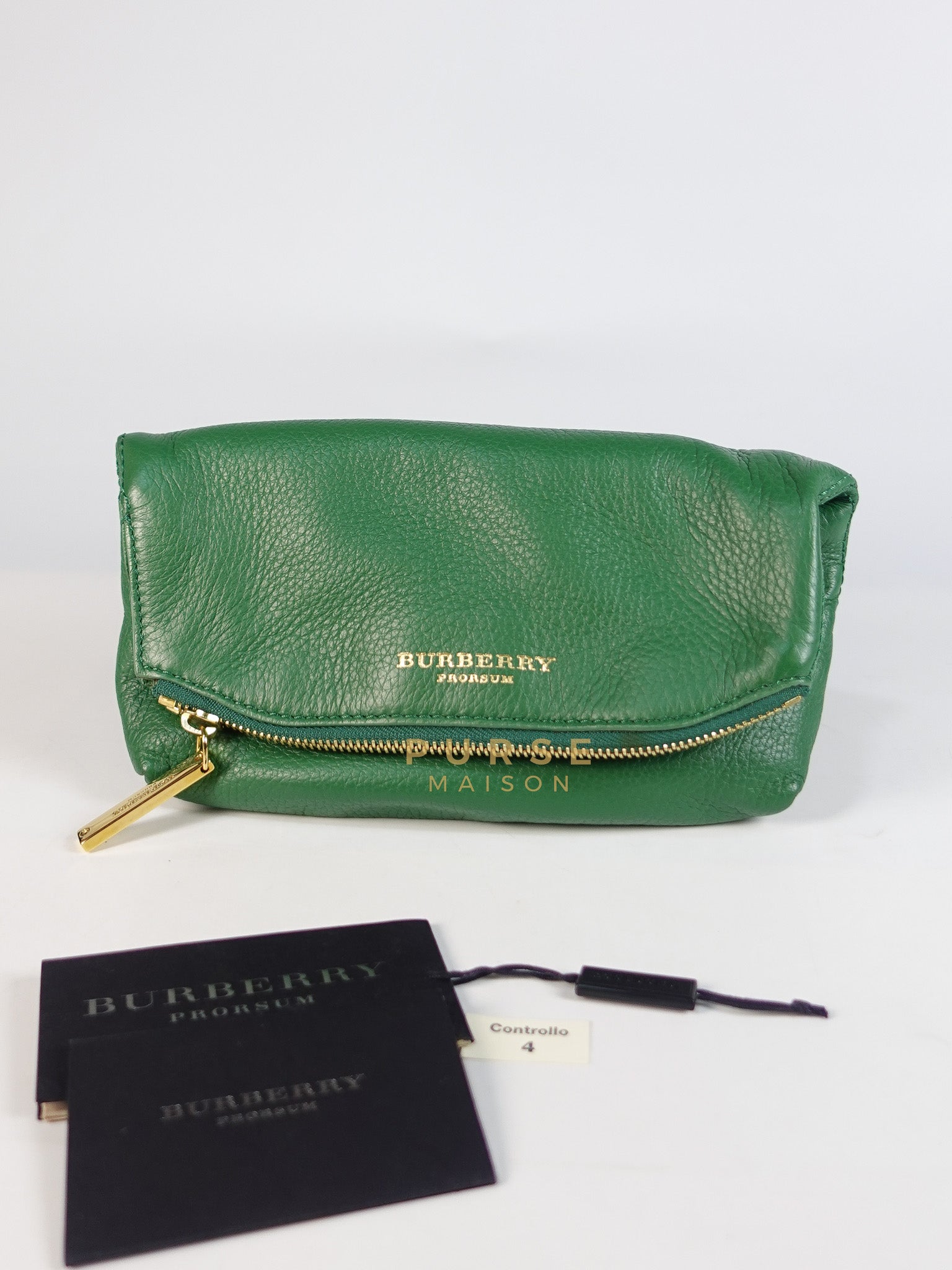 Prorsum Flap Clutch Bag in Green Calfskin Leather & Gold Hardware | Purse Maison Luxury Bags Shop