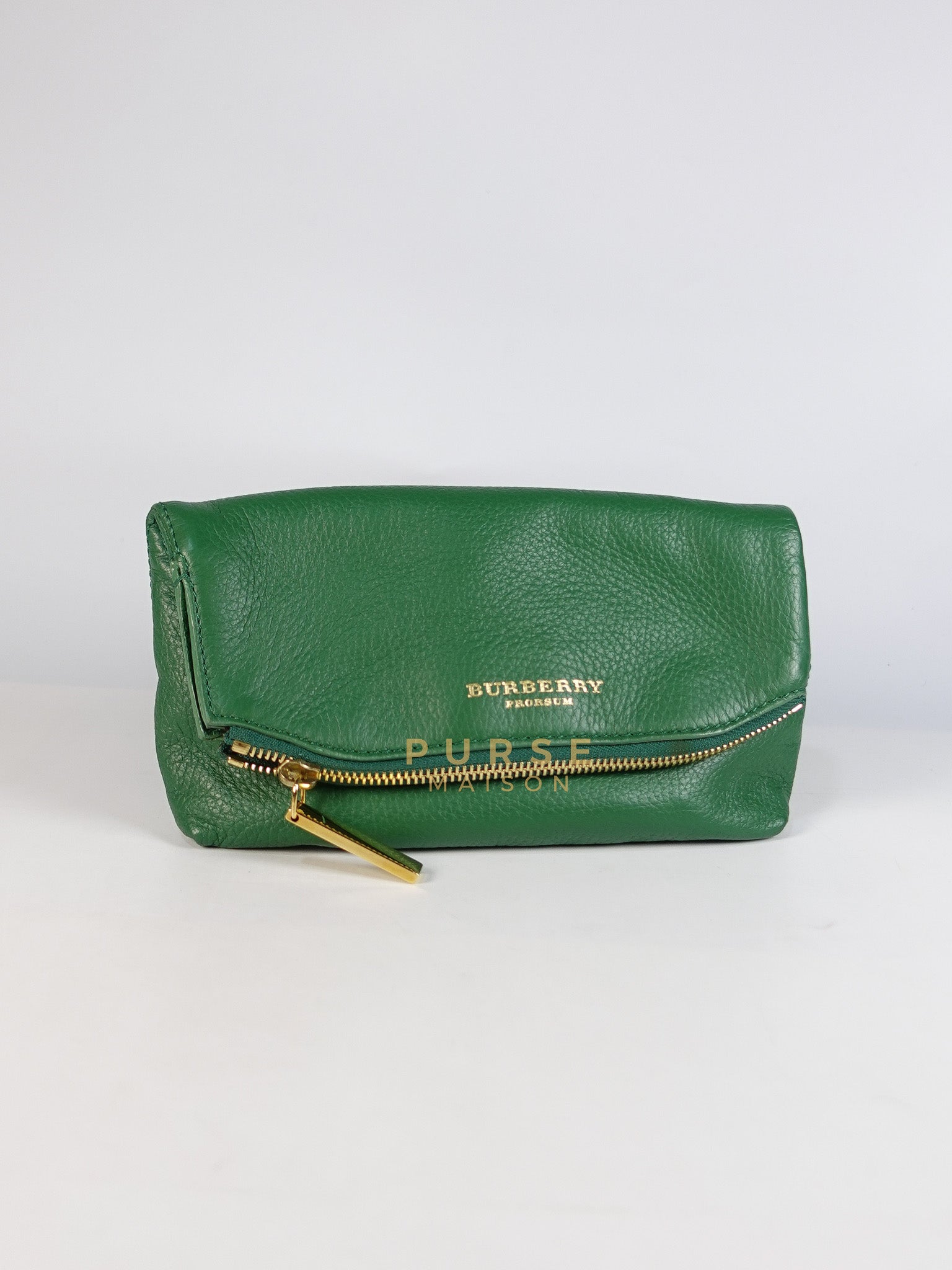 Prorsum Flap Clutch Bag in Green Calfskin Leather & Gold Hardware | Purse Maison Luxury Bags Shop
