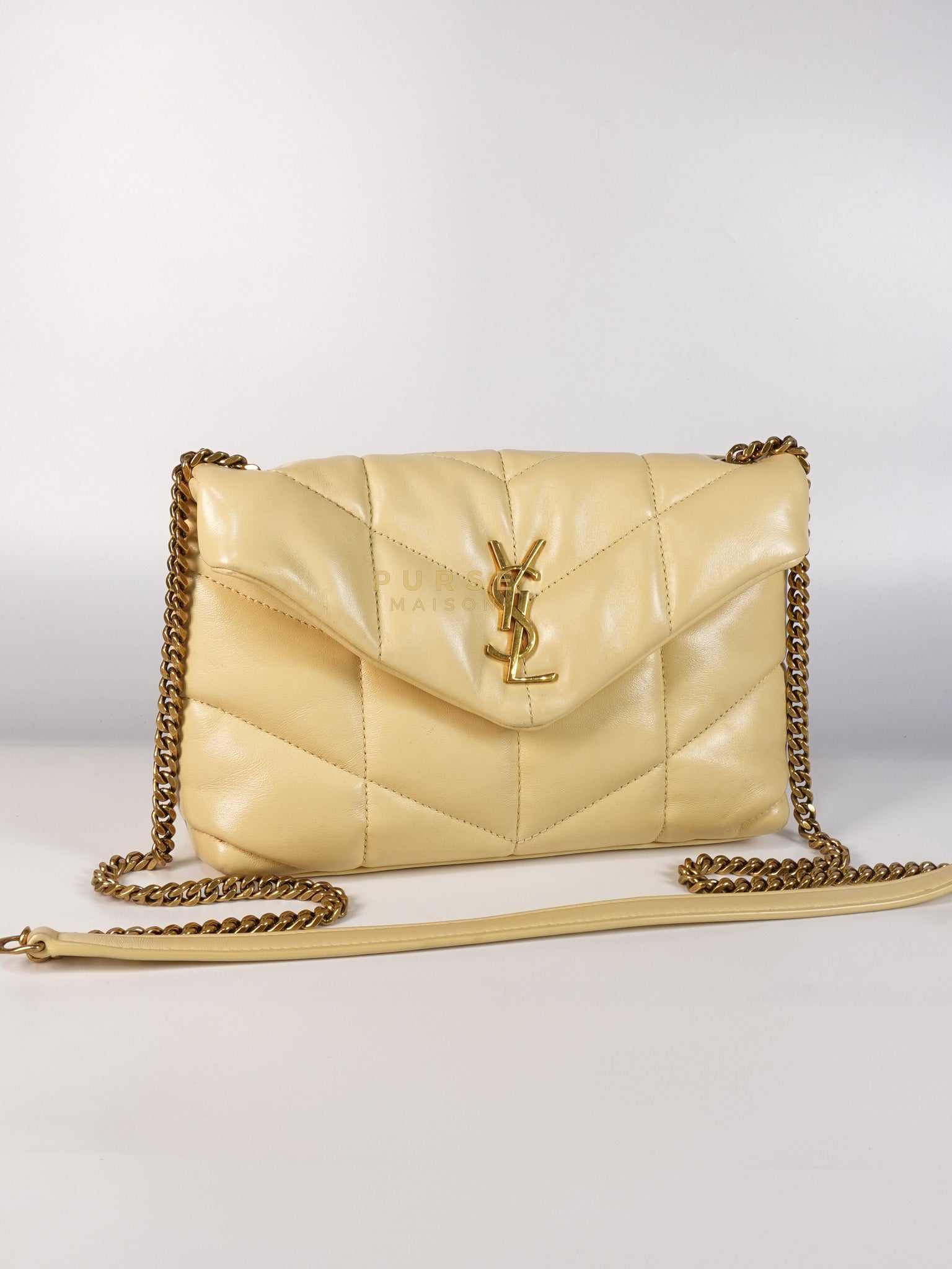 Puffer Mini Bag in Light Yellow Lambskin Leather and Gold Hardware | Purse Maison Luxury Bags Shop