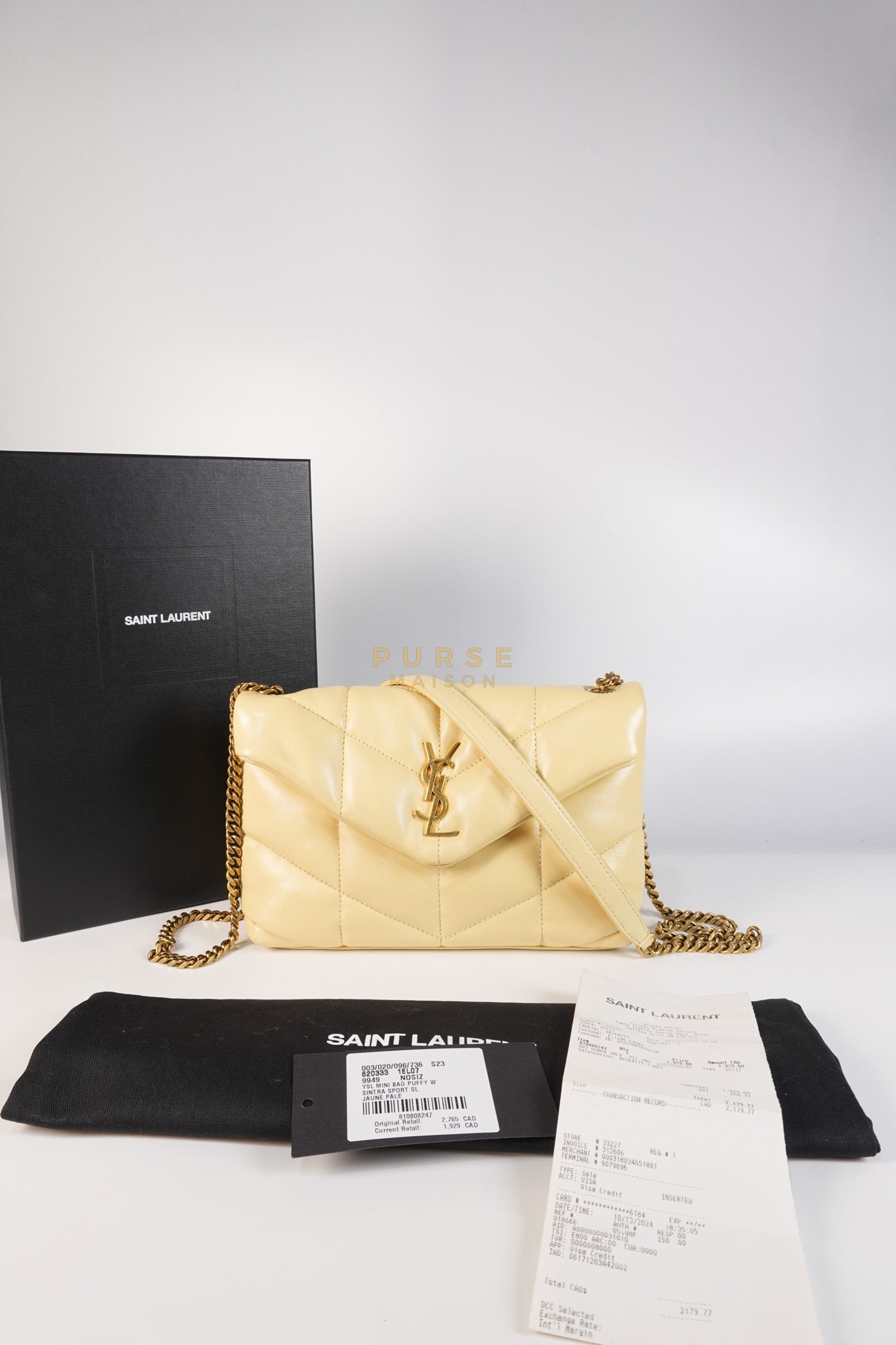 Puffer Mini Bag in Light Yellow Lambskin Leather and Gold Hardware | Purse Maison Luxury Bags Shop