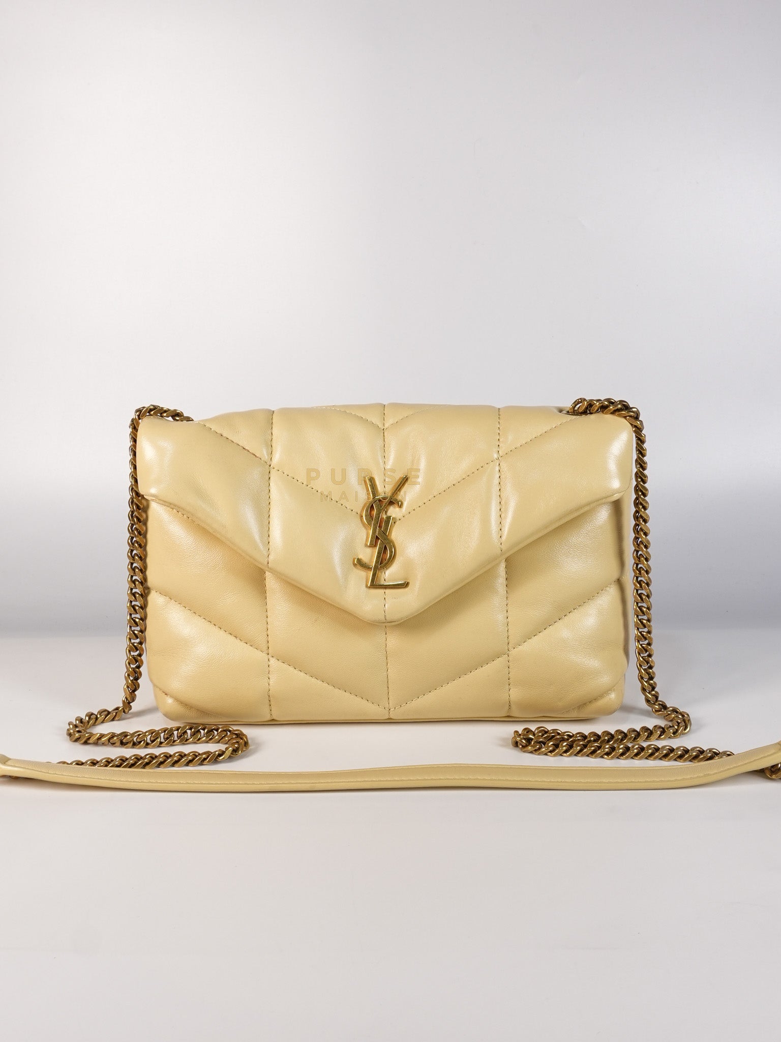 Puffer Mini Bag in Light Yellow Lambskin Leather and Gold Hardware | Purse Maison Luxury Bags Shop