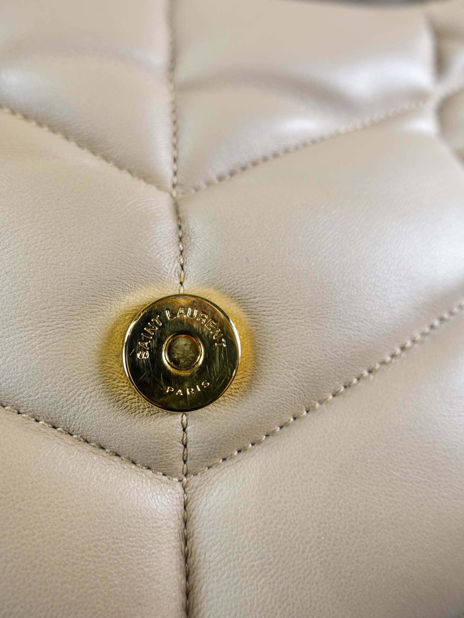 Puffer Medium Beige Lambskin in Gold Hardware | Purse Maison Luxury Bags Shop